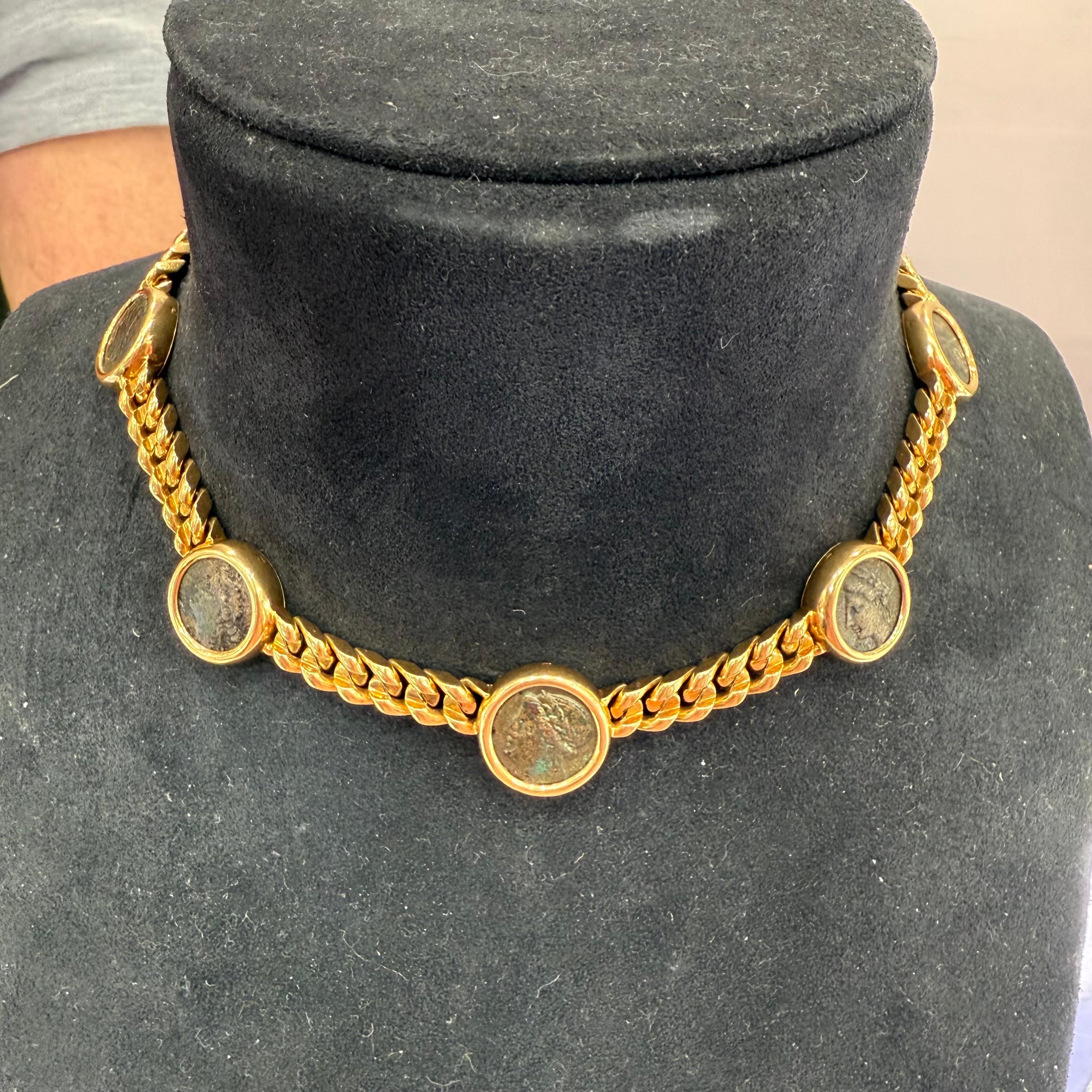 Bvlgari Monete Vintage Curb 18k Gelbgold Antike Münze Halskette im Angebot 8