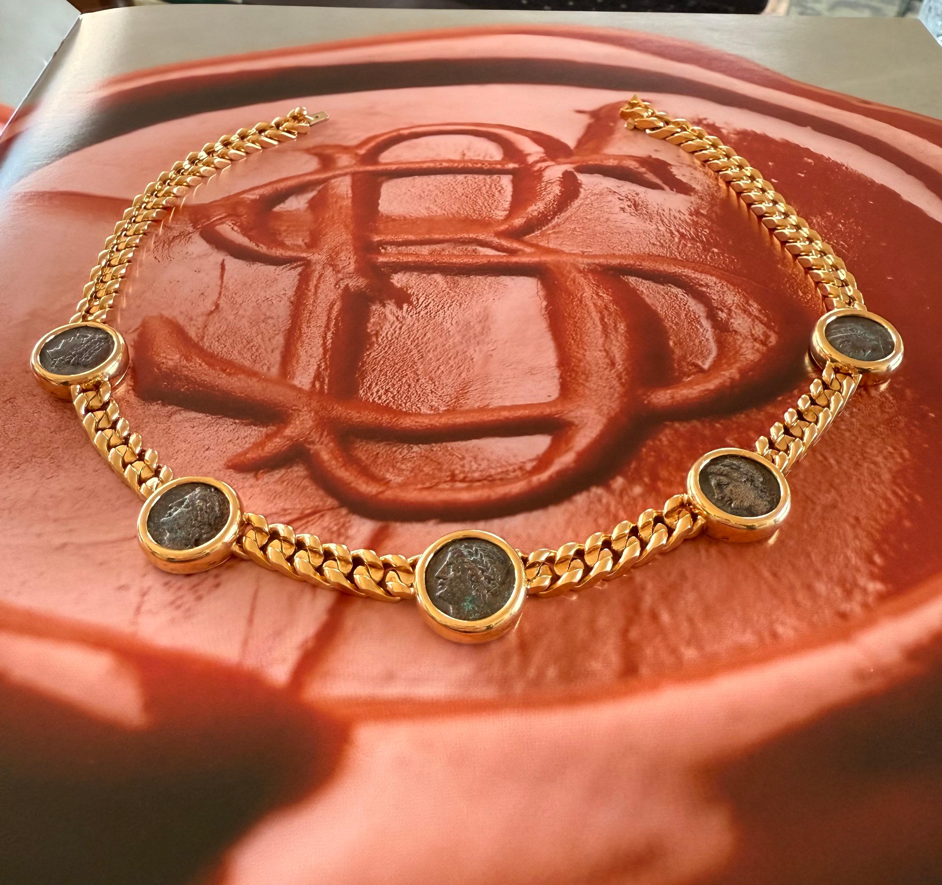 Bvlgari Monete Vintage Curb 18k Gelbgold Antike Münze Halskette im Angebot 9