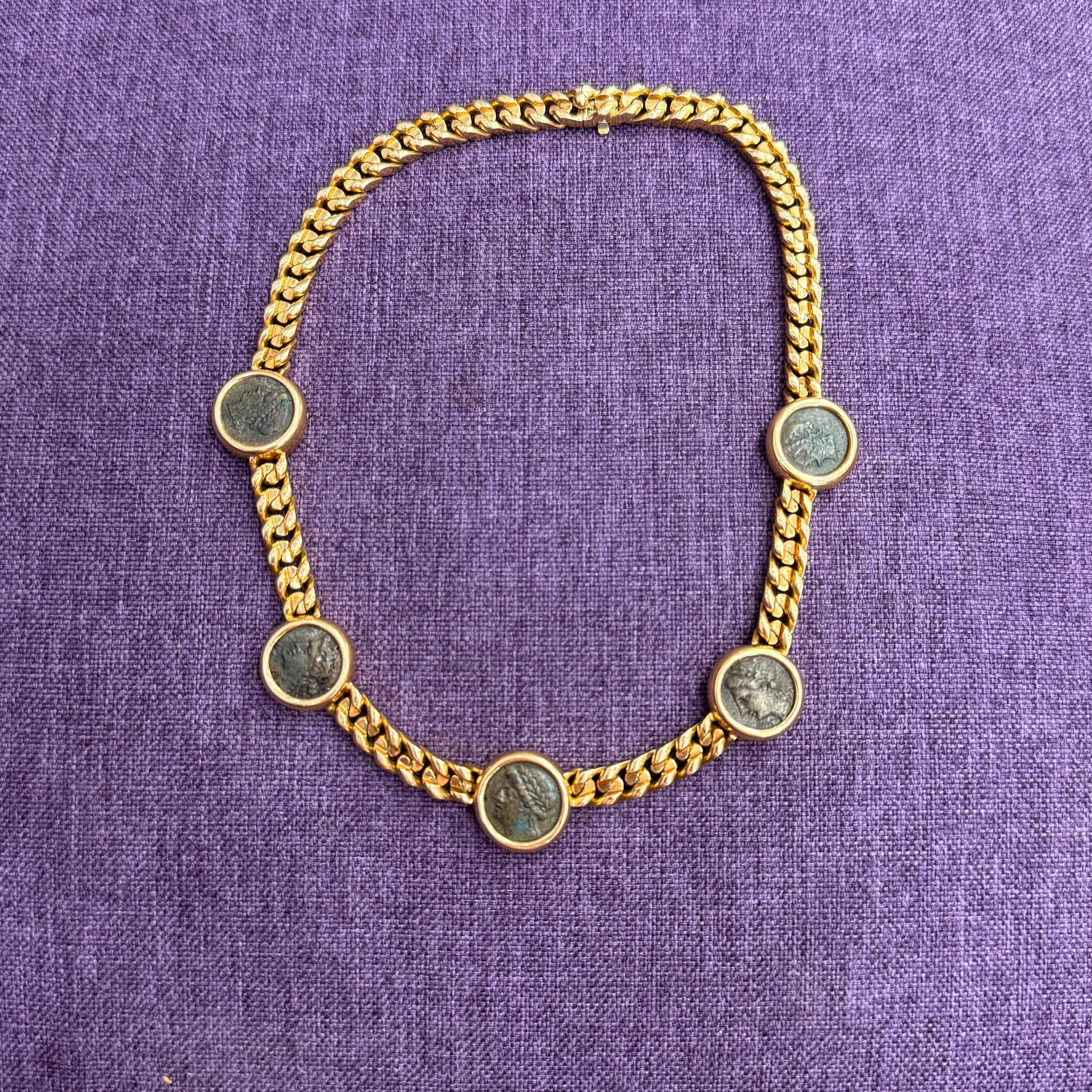 Bvlgari Monete Vintage Curb 18k Gelbgold Antike Münze Halskette im Angebot 2