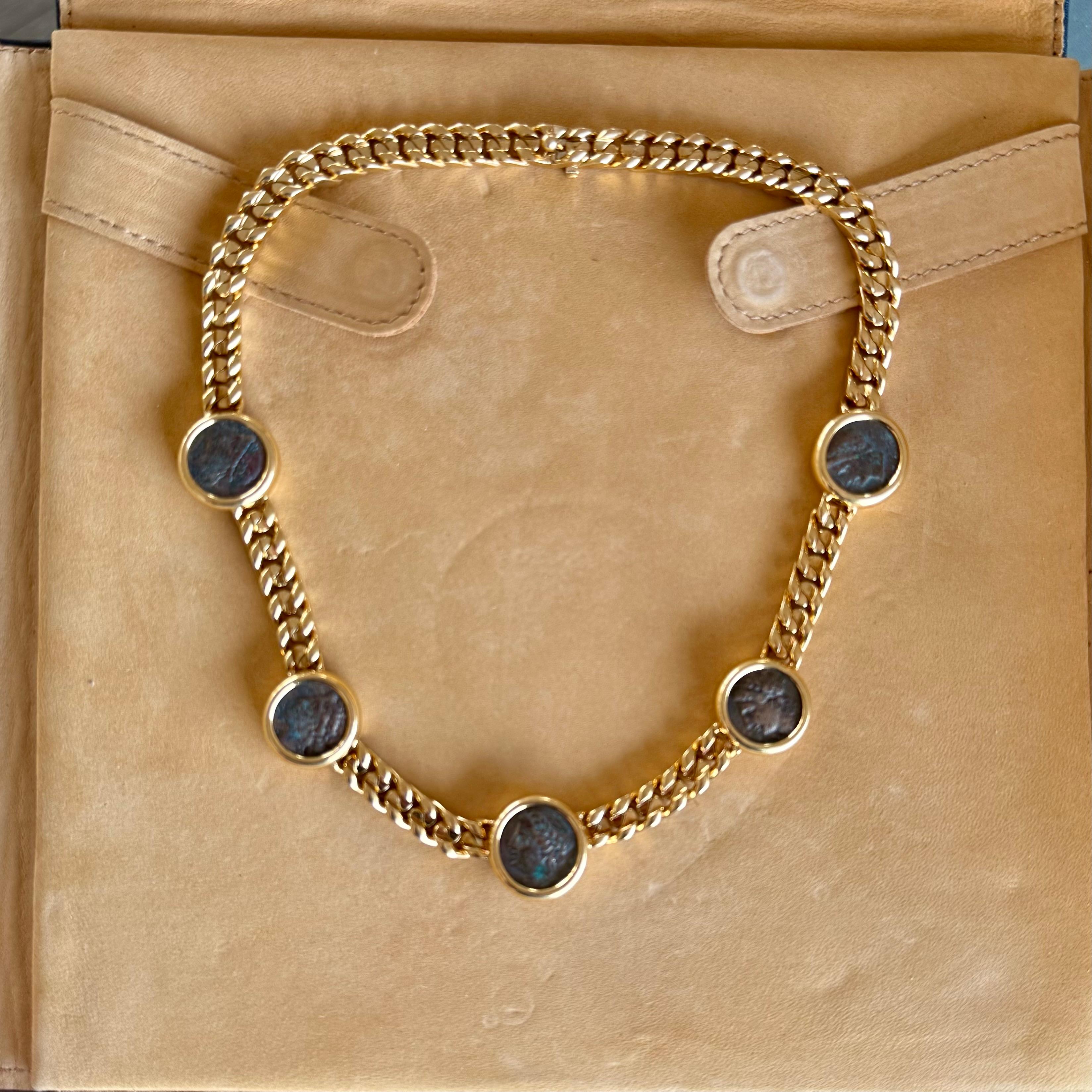 Bvlgari Monete Vintage Curb 18k Gelbgold Antike Münze Halskette im Angebot 3