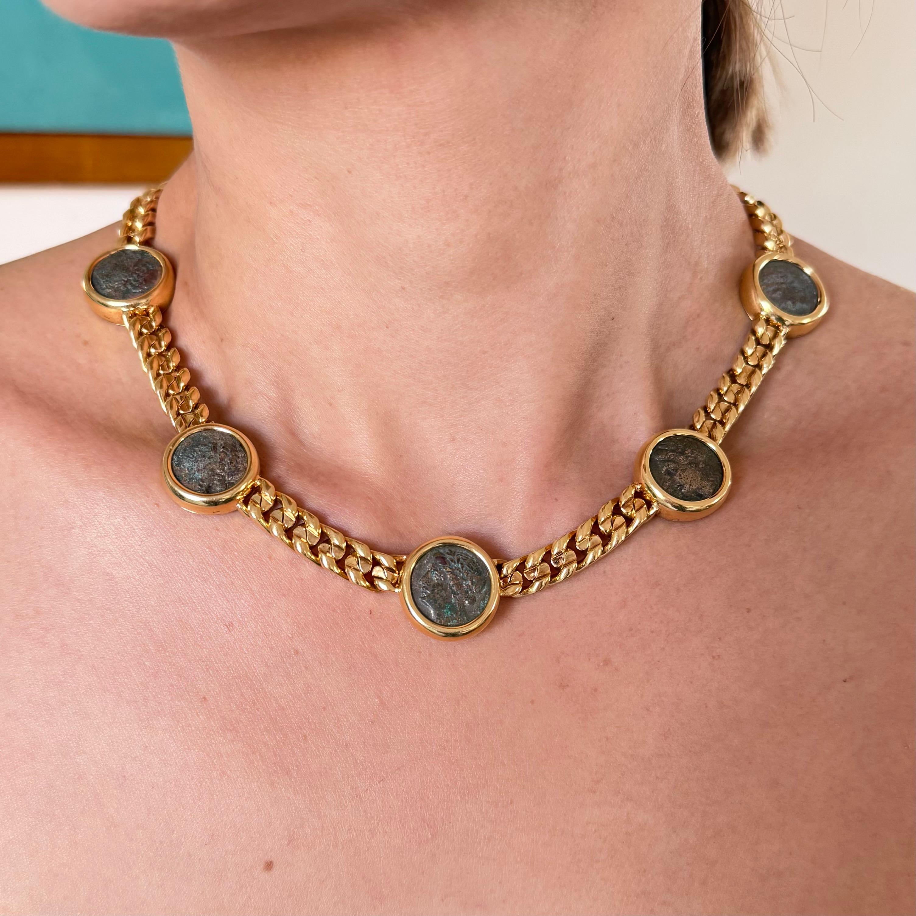 Bvlgari Monete Vintage Curb 18k Gelbgold Antike Münze Halskette im Angebot 5