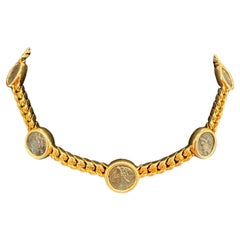 Bvlgari Monete Vintage Curb 18k Yellow Gold Ancient Coin Necklace
