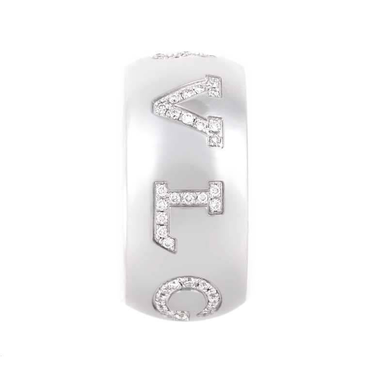 Bvlgari Monologo 18 Karat White Gold Diamond Signature Band Ring In New Condition In Southampton, PA