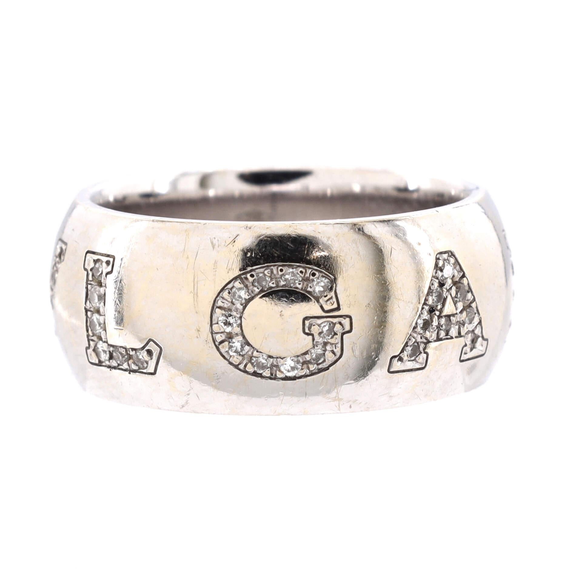 Condition: Good. Moderately heavy wear throughout.
Accessories: No Accessories
Measurements: Size: 6 - 52, Width: 9.10 mm
Designer: Bvlgari
Model: Monologo Ring 18K White Gold with Diamonds
Exterior Color: White Gold
Item Number: 188470/21