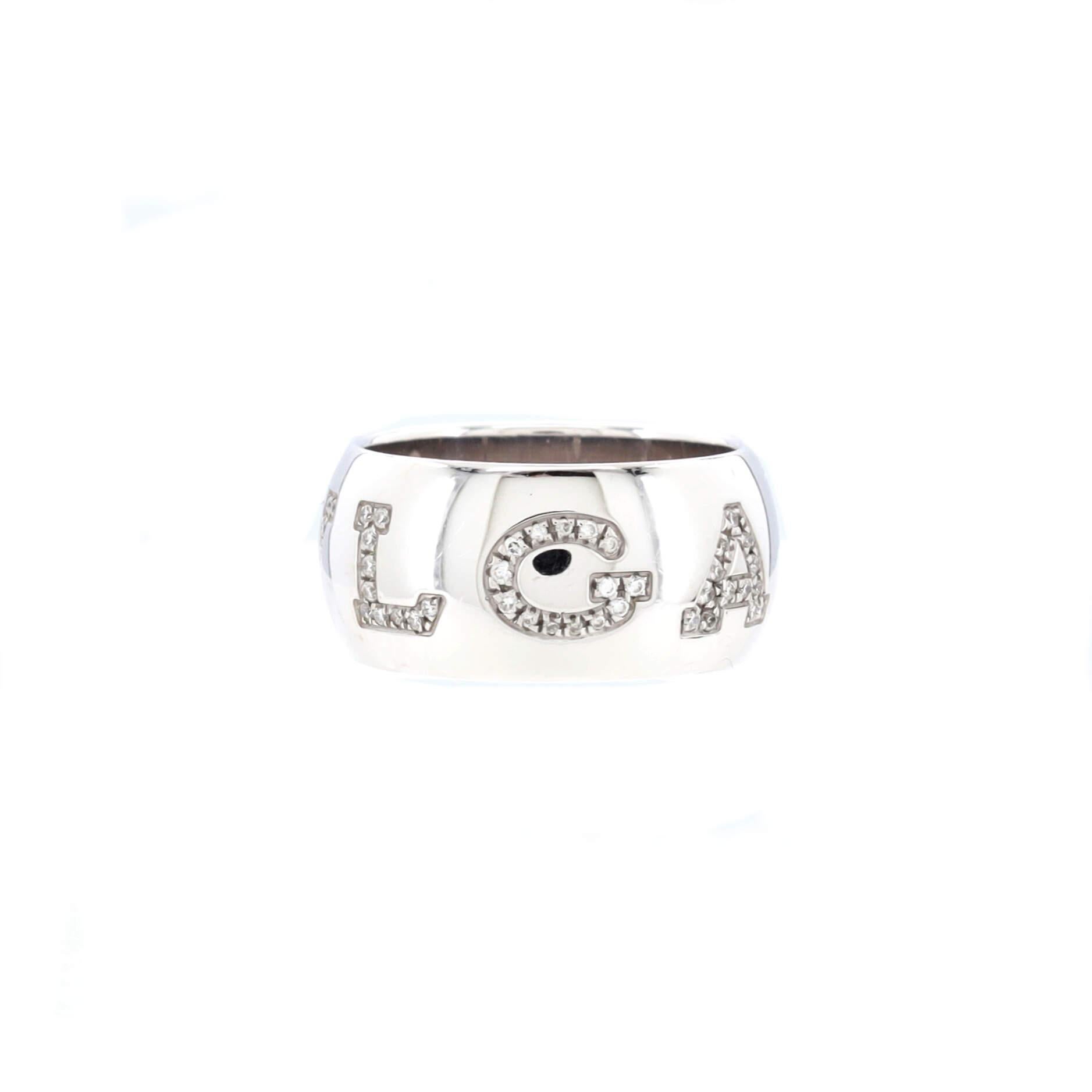 Bvlgari Monologo Ring 18k White Gold with Diamonds In Good Condition In New York, NY