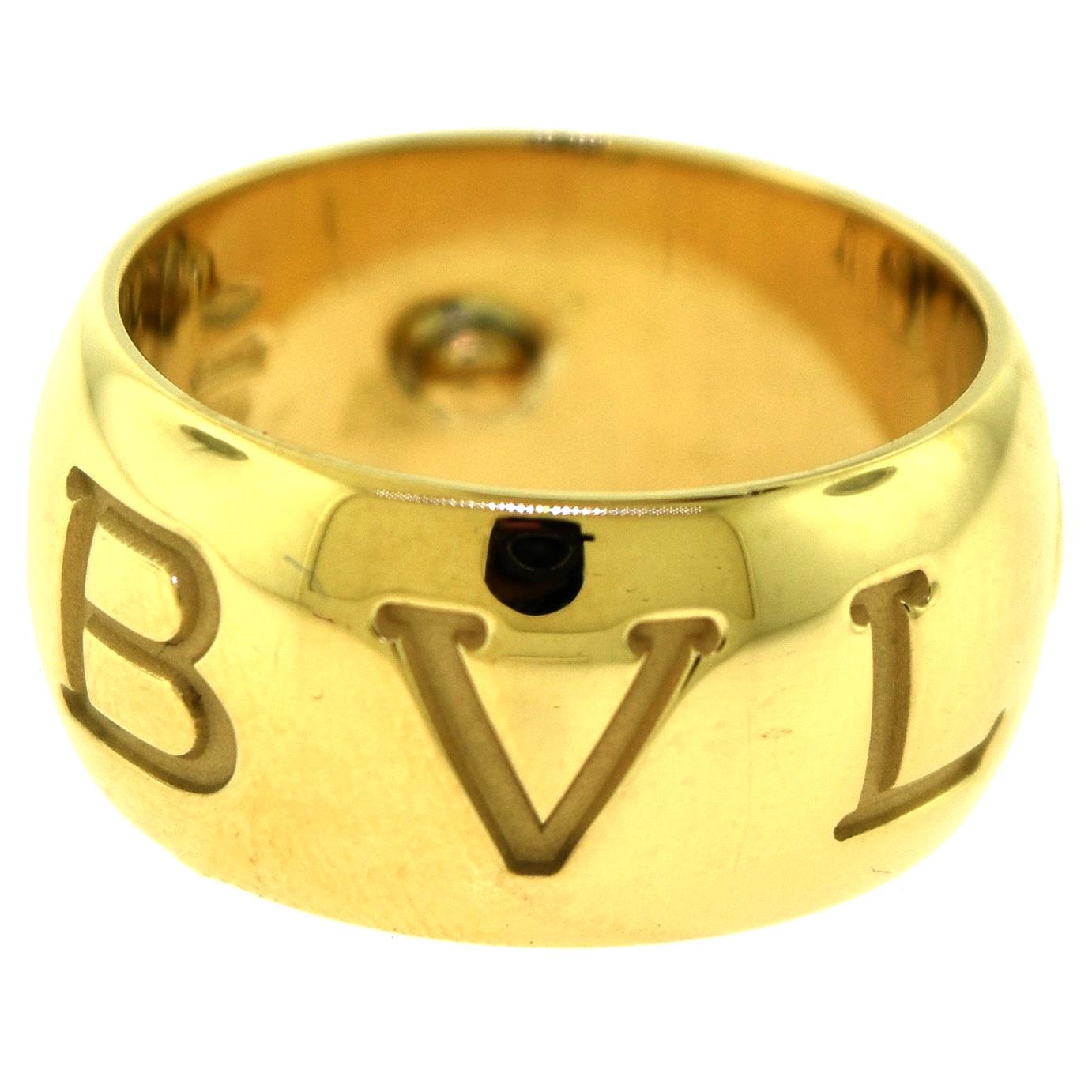 Bvlgari Monologo Wide 18 Karat Yellow Gold Signature Band Ring