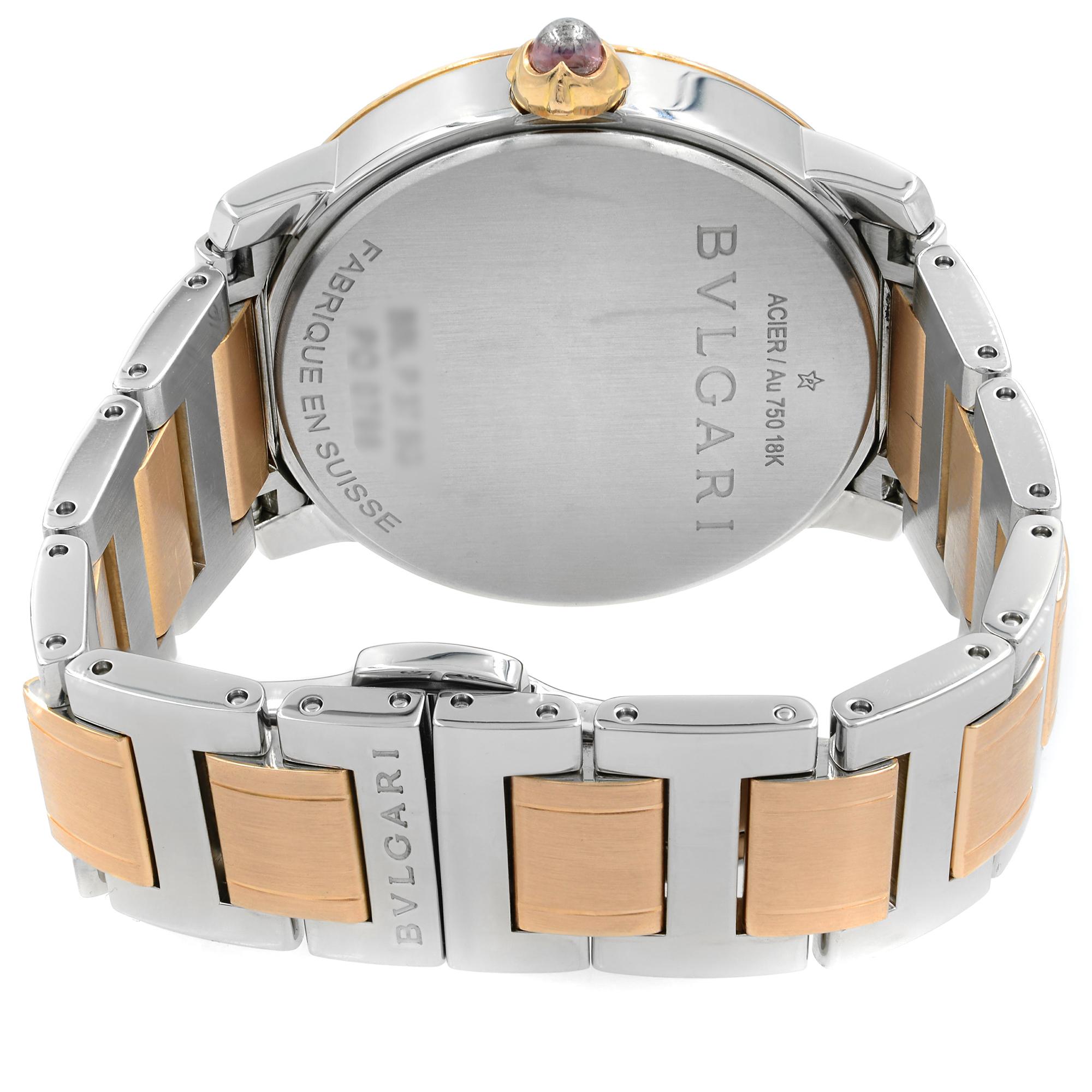 Bvlgari MOP Diamond Dial Steel Rose Gold Automatic Ladies Watch BBL37WSPG/12 In Excellent Condition In New York, NY