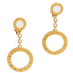 Bvlgari Mother of Pearl 18K Yellow Gold Circle Drop Earrings