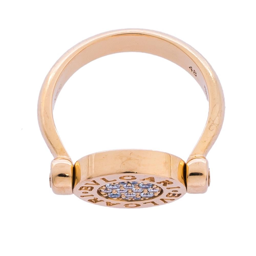 Contemporary Bvlgari Mother of Pearl & Diamond 18K Rose Gold Flip Ring 48