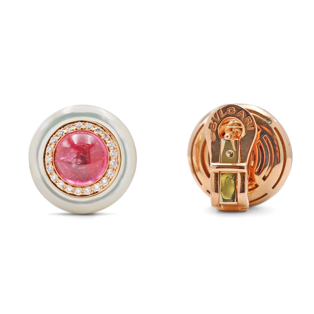 Brilliant Cut Bvlgari Mother of Pearl, Diamond, and Pink Tourmaline Earrings