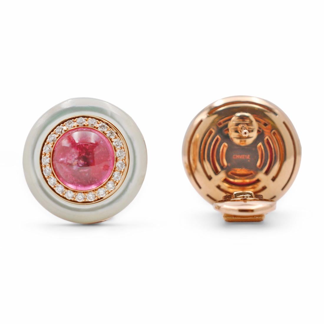 Bvlgari Mother of Pearl, Diamond, and Pink Tourmaline Earrings In Excellent Condition In New York, NY