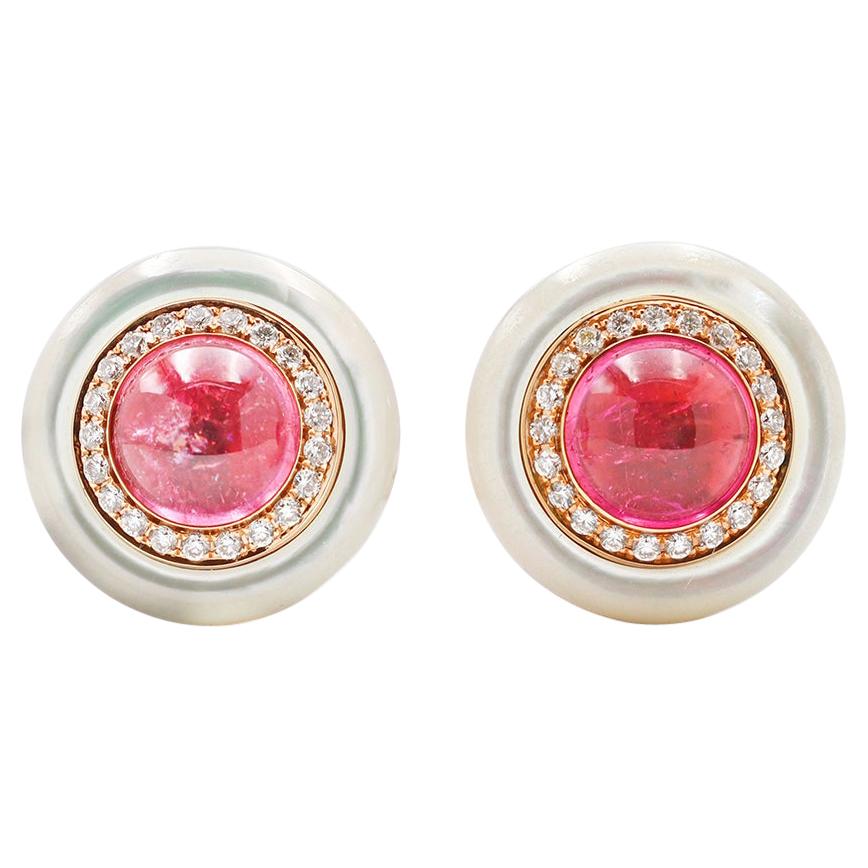 Bvlgari Mother of Pearl, Diamond, and Pink Tourmaline Earrings