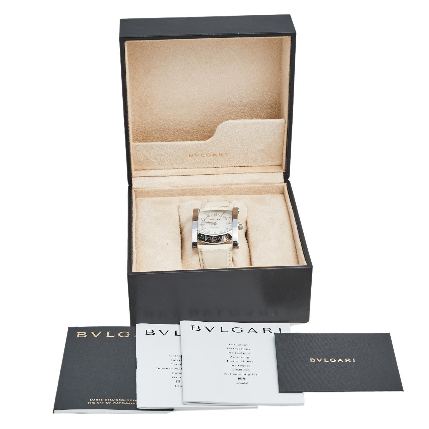 Bvlgari Mother of Pearl Diamond Leather Assioma AA 44 S Women's Wristwatch 34 mm 1