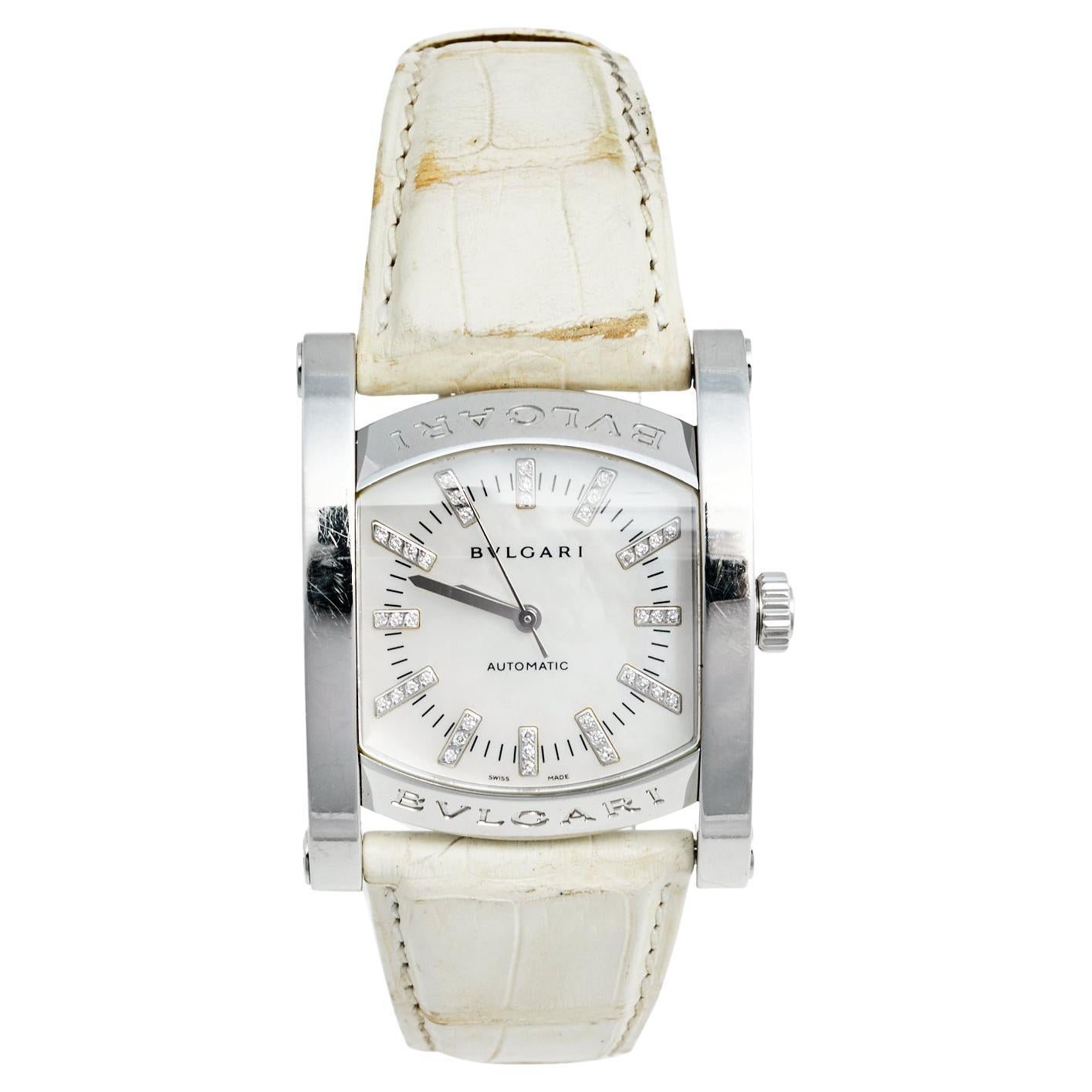 Bvlgari Mother of Pearl Diamond Leather Assioma AA 44 S Women's Wristwatch 34 mm
