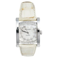 Used Bvlgari Mother of Pearl Diamond Leather Assioma AA 44 S Women's Wristwatch 34 mm