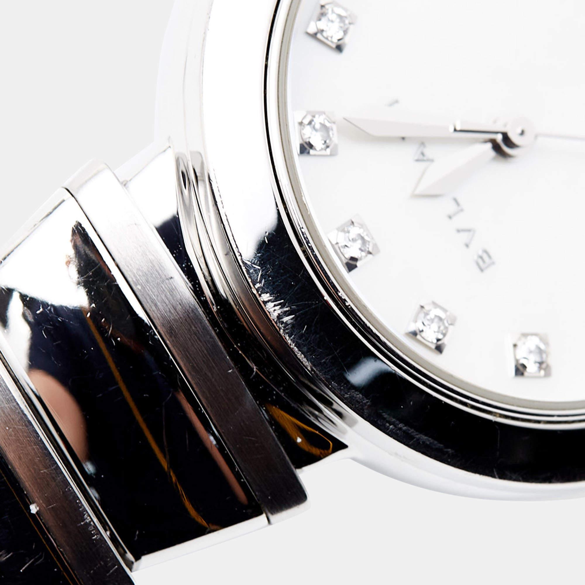 Bvlgari Mother Of Pearl Diamond Stainless Steel Lvcea LU 33 S Women's Wristwatch For Sale 6