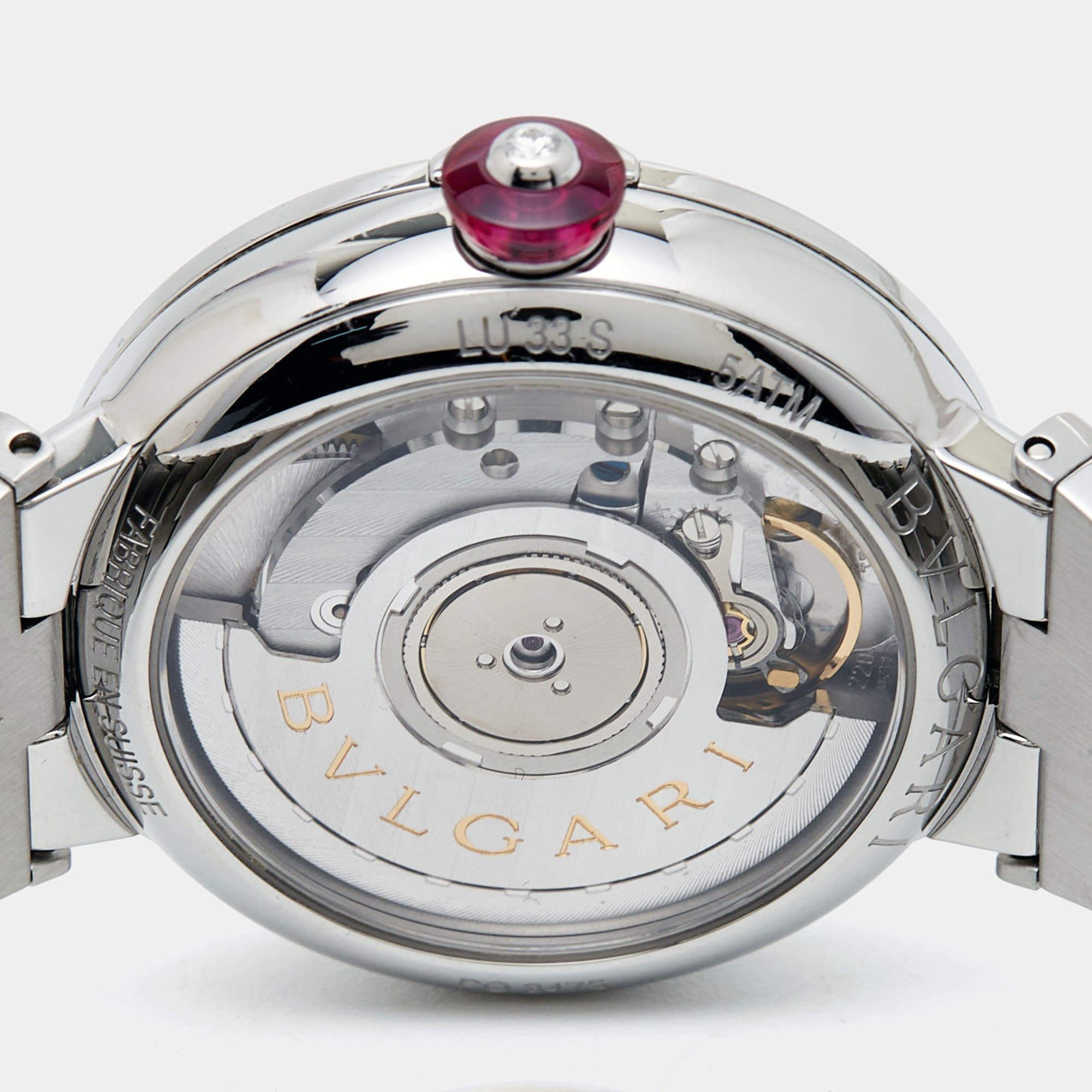 Bvlgari Mother Of Pearl Diamond Stainless Steel Lvcea LU 33 S Women's Wristwatch For Sale 3