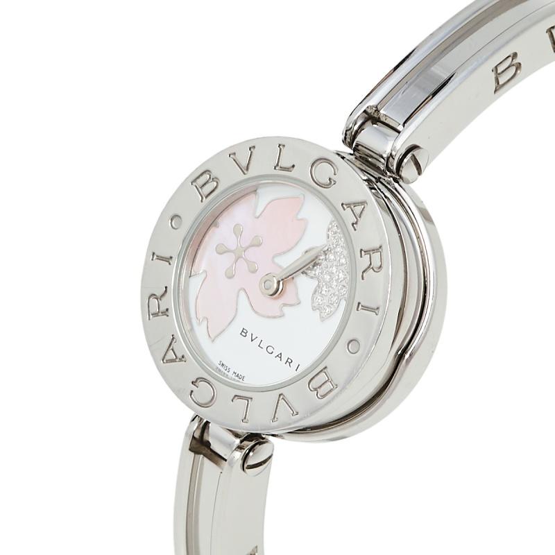 Bvlgari Mother of Pearl Motif Diamond Stainless Steel Women's Wristwatch 22 mm 2