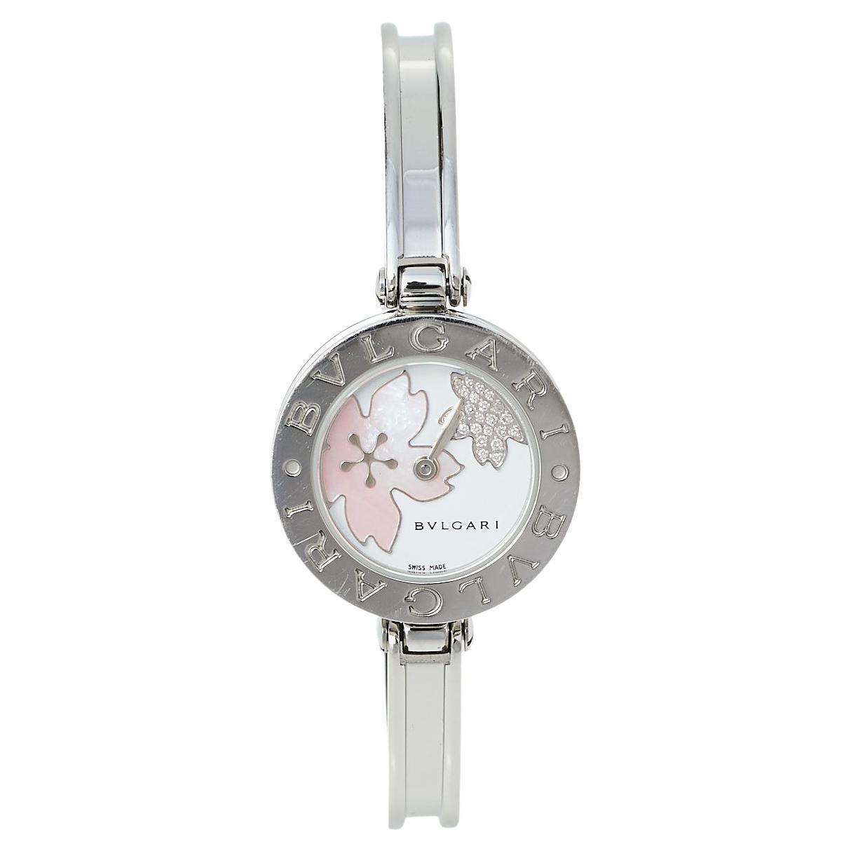 Bvlgari Motif Diamond Stainless Steel B.Zero1 BZ 22 S Women's Wristwatch 22 mm