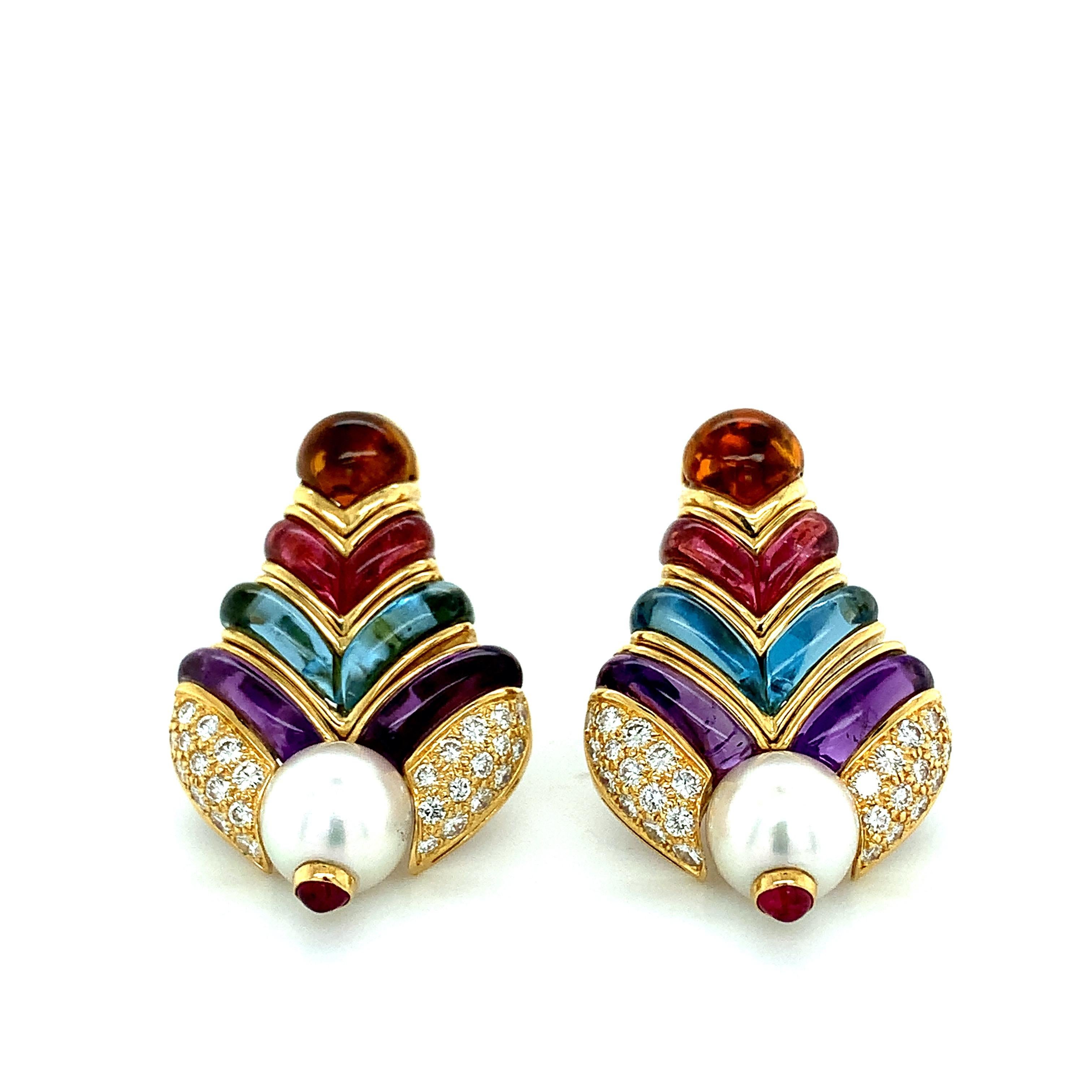 Round Cut Bvlgari Multi-Color Stones Earrings 