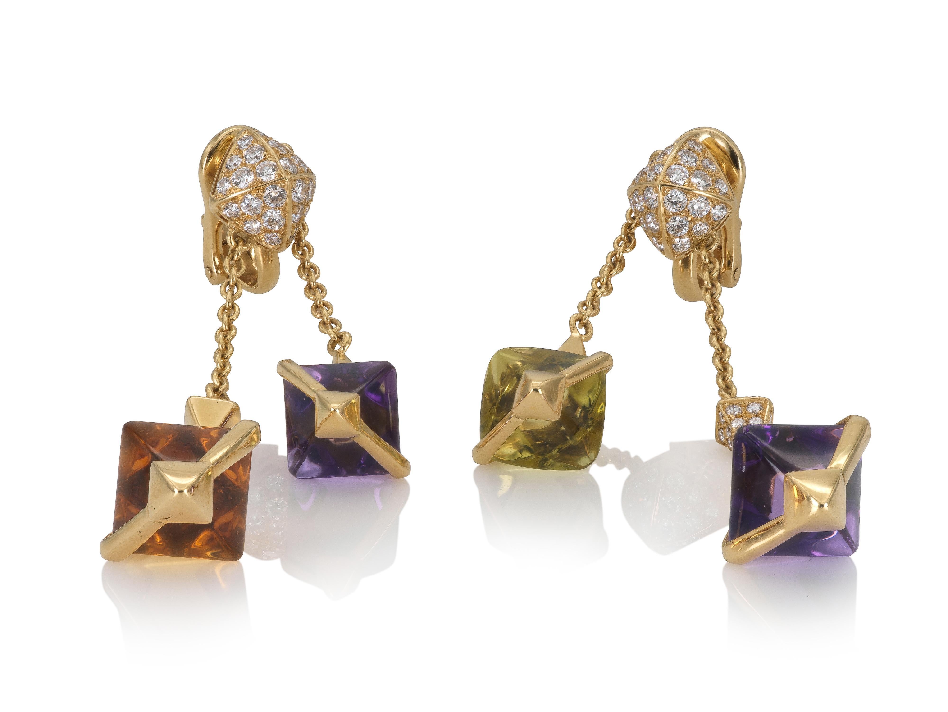 Mixed Cut Bvlgari Multi-Gem Dangle Earrings