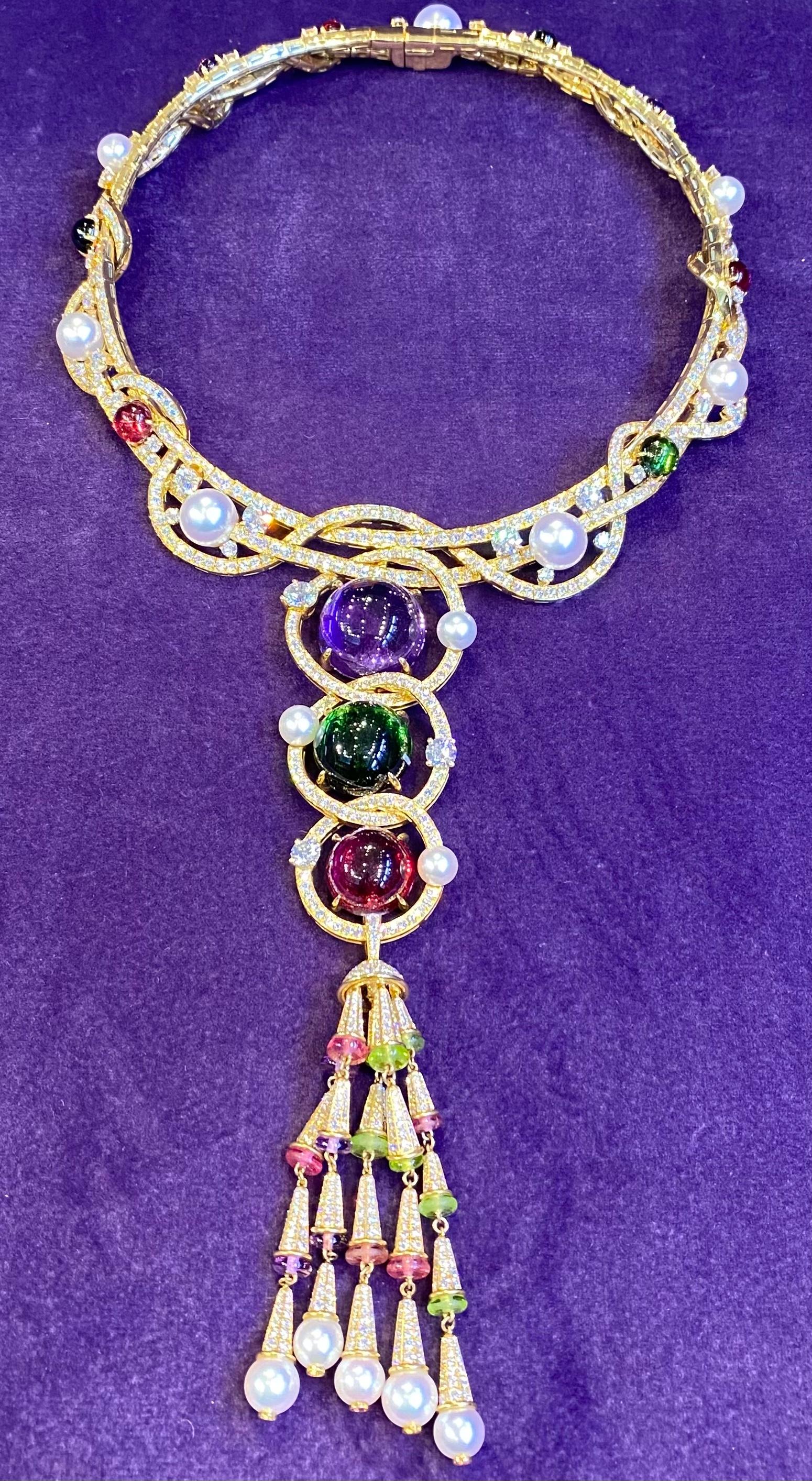 Women's Bvlgari Multi Gem & Diamond Tassel Necklace