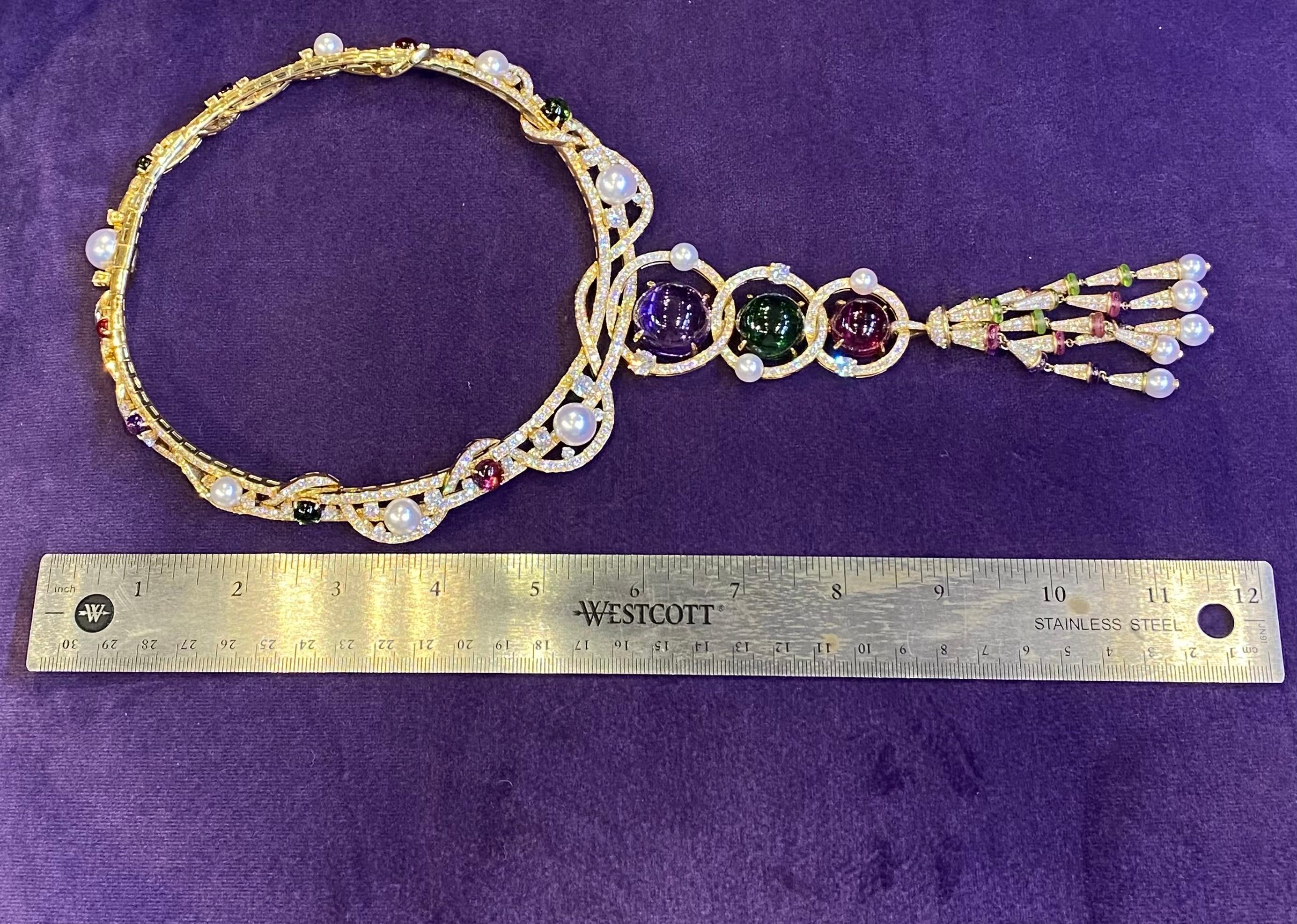 Bvlgari Multi Gem & Diamond Tassel Necklace 3