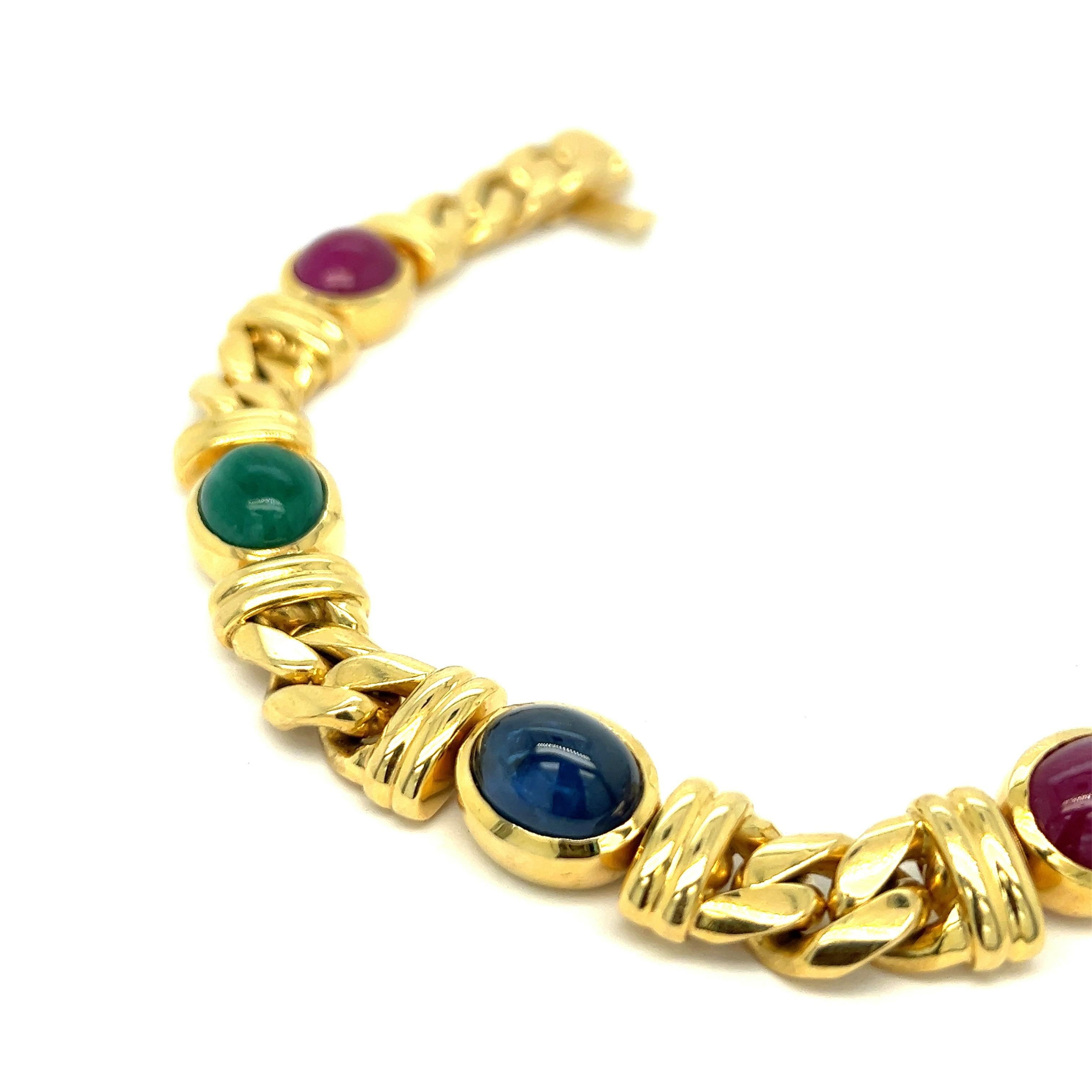 Cabochon Bvlgari Multi-Gem Gold Link Bracelet