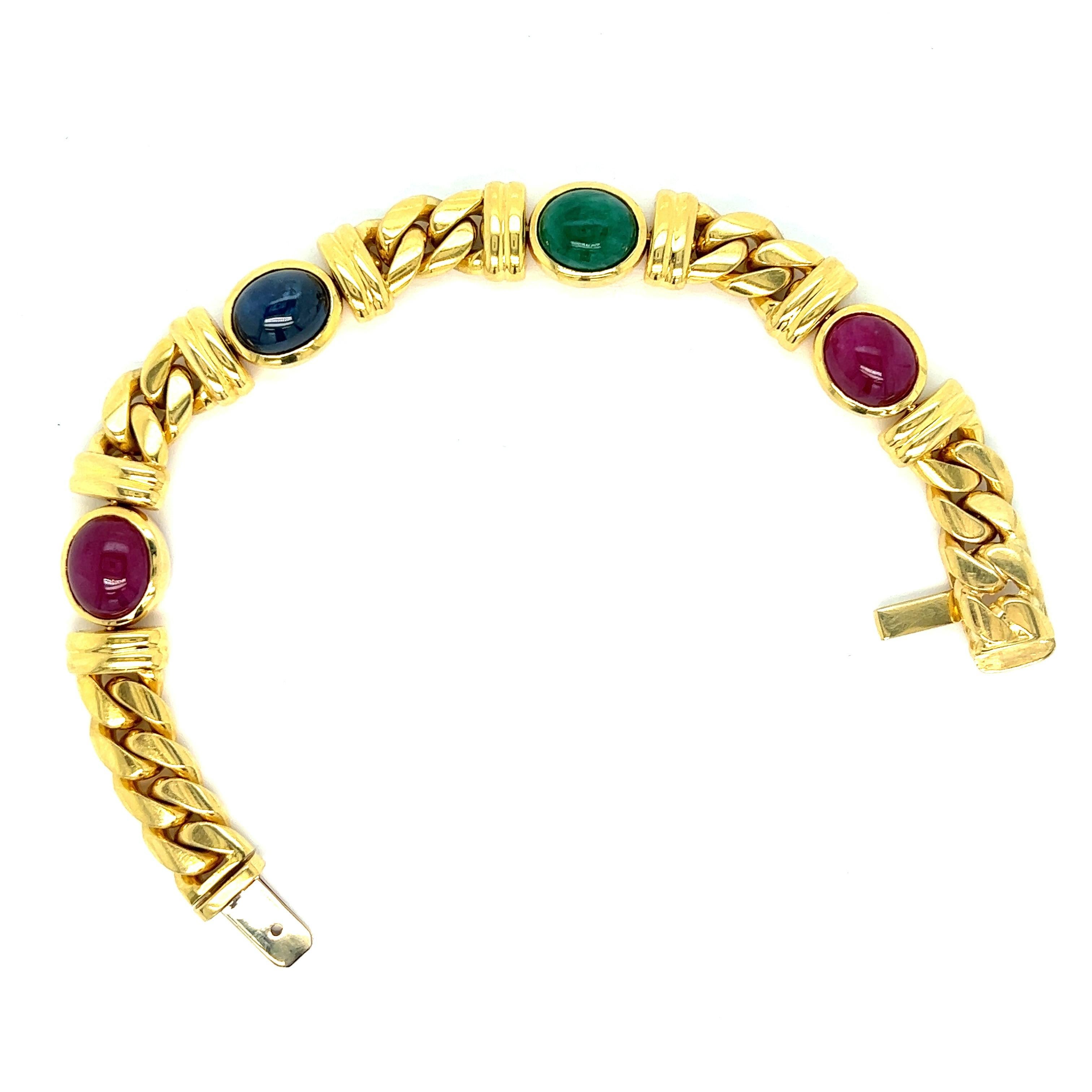 Bvlgari Multi-Gem Gold Link Bracelet In Excellent Condition In New York, NY