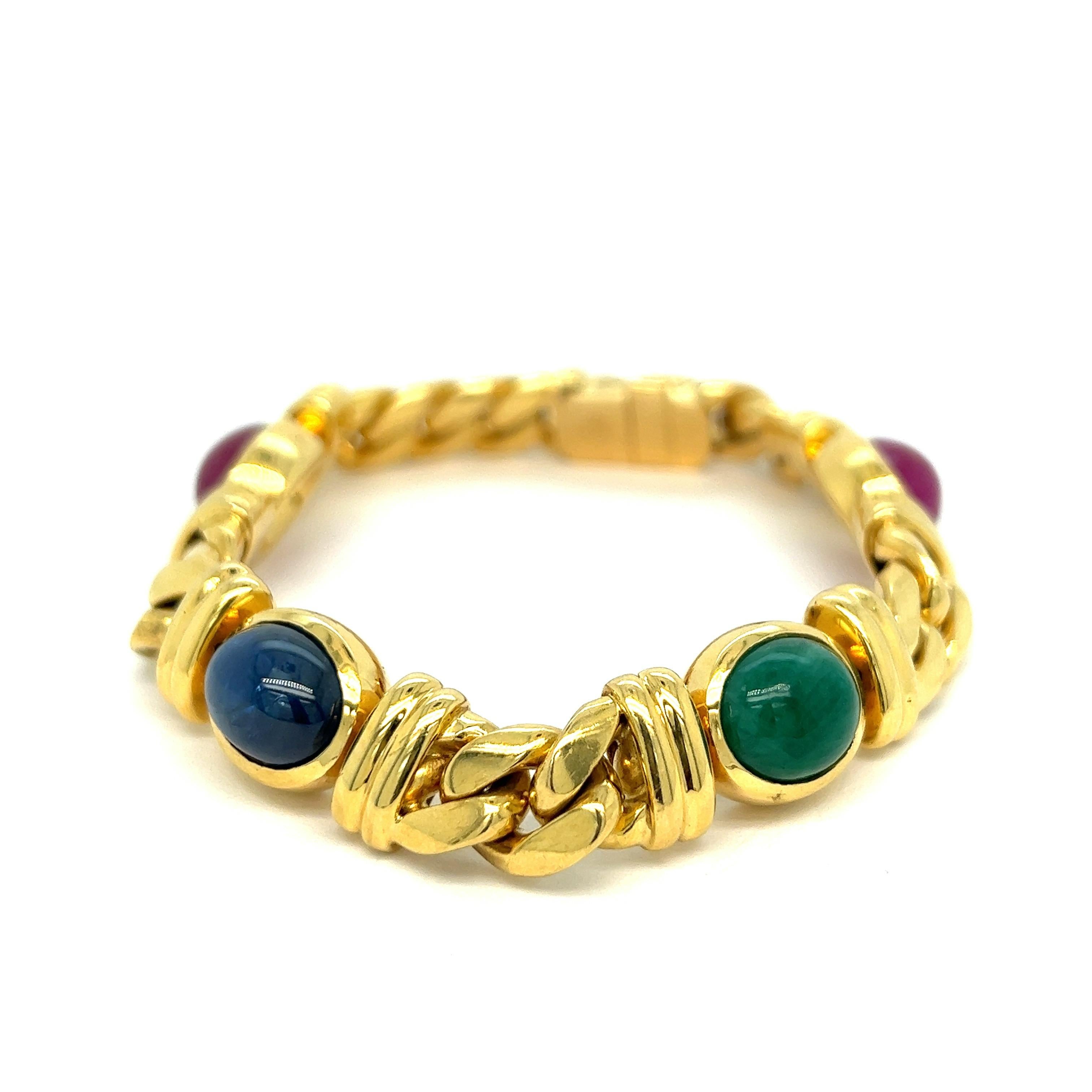 Women's or Men's Bvlgari Multi-Gem Gold Link Bracelet