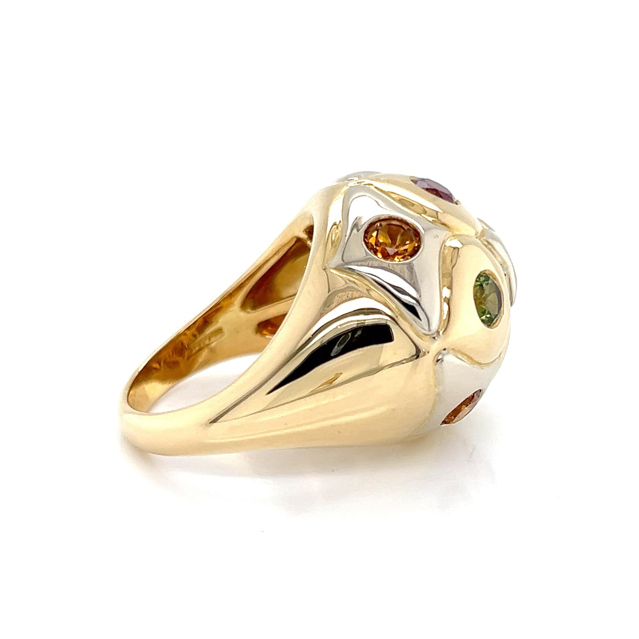 Contemporary Bvlgari Multicolor Gems 18k Yellow Gold Dome Ring