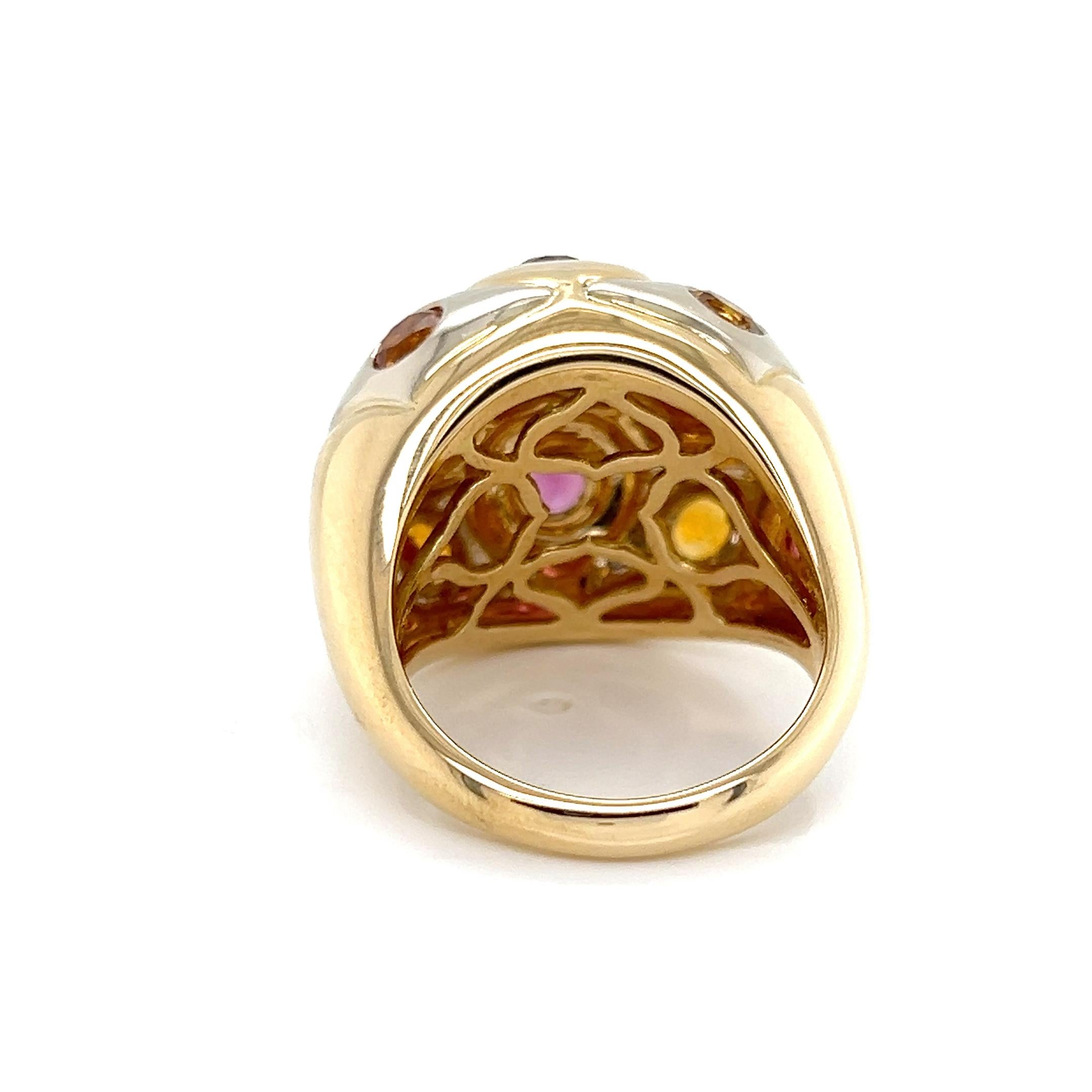 Brilliant Cut Bvlgari Multicolor Gems 18k Yellow Gold Dome Ring