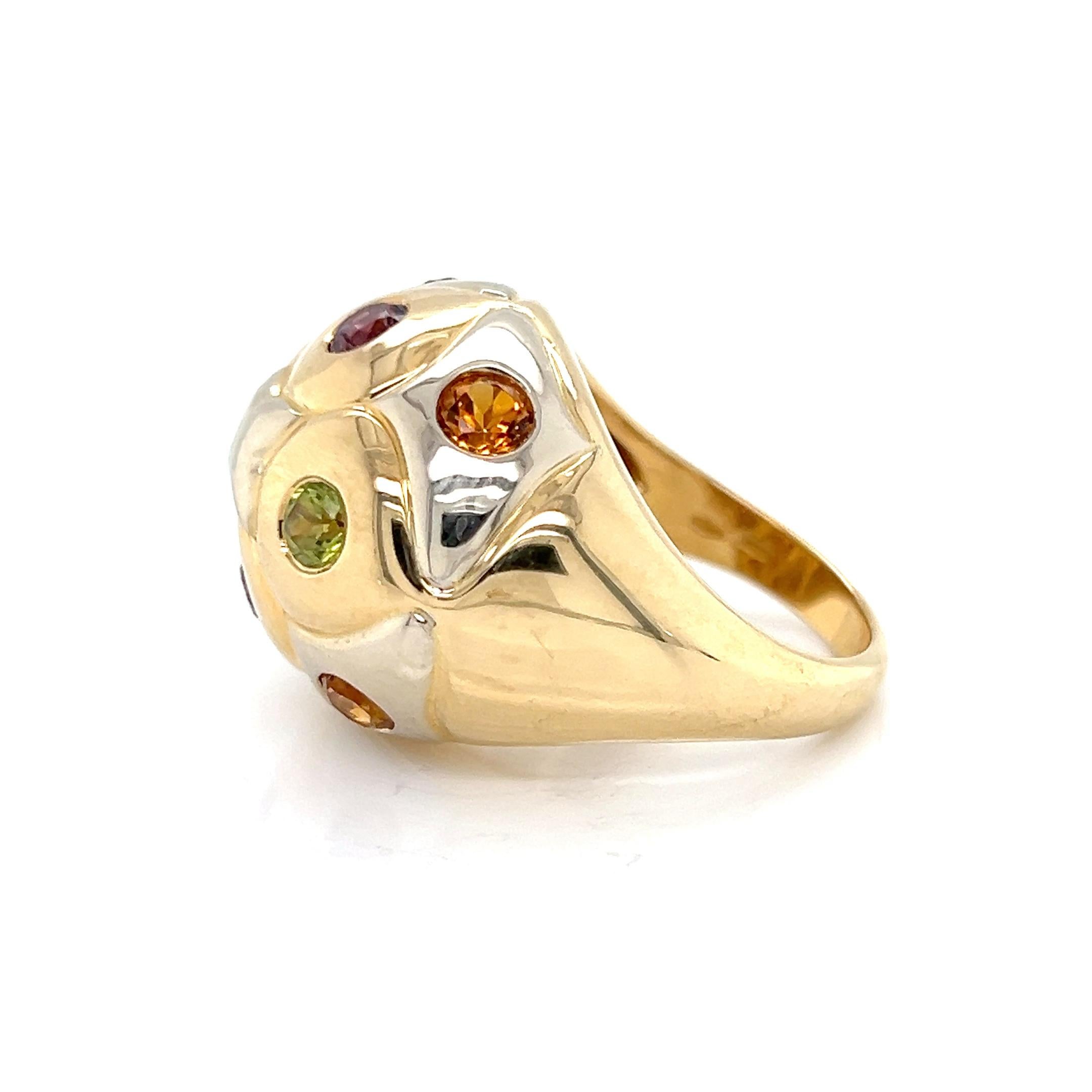 Bvlgari Multicolor Gems 18k Yellow Gold Dome Ring In Excellent Condition In Boca Raton, FL
