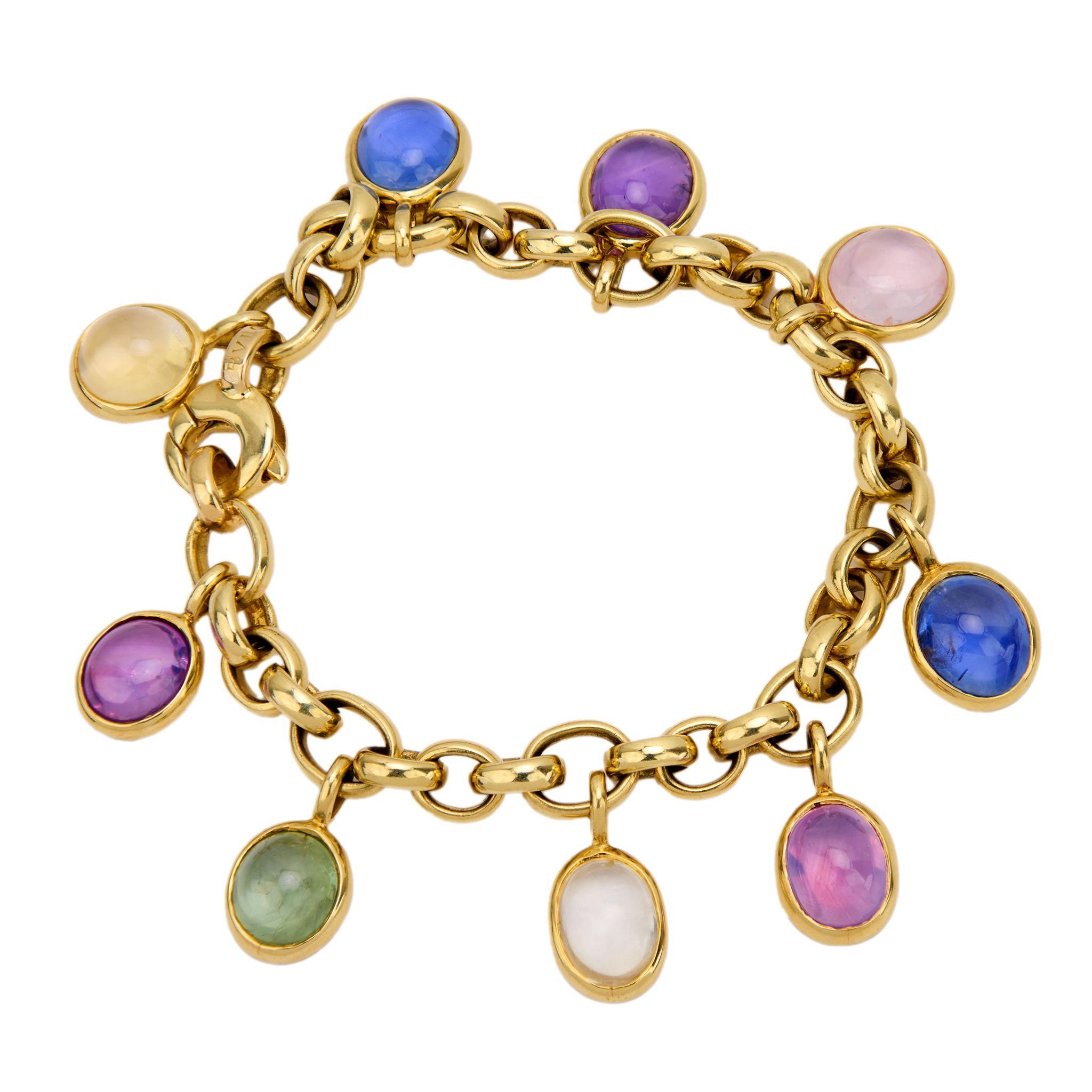 Cabochon Bvlgari multicolor sapphire 18k yellow gold chain bracelet