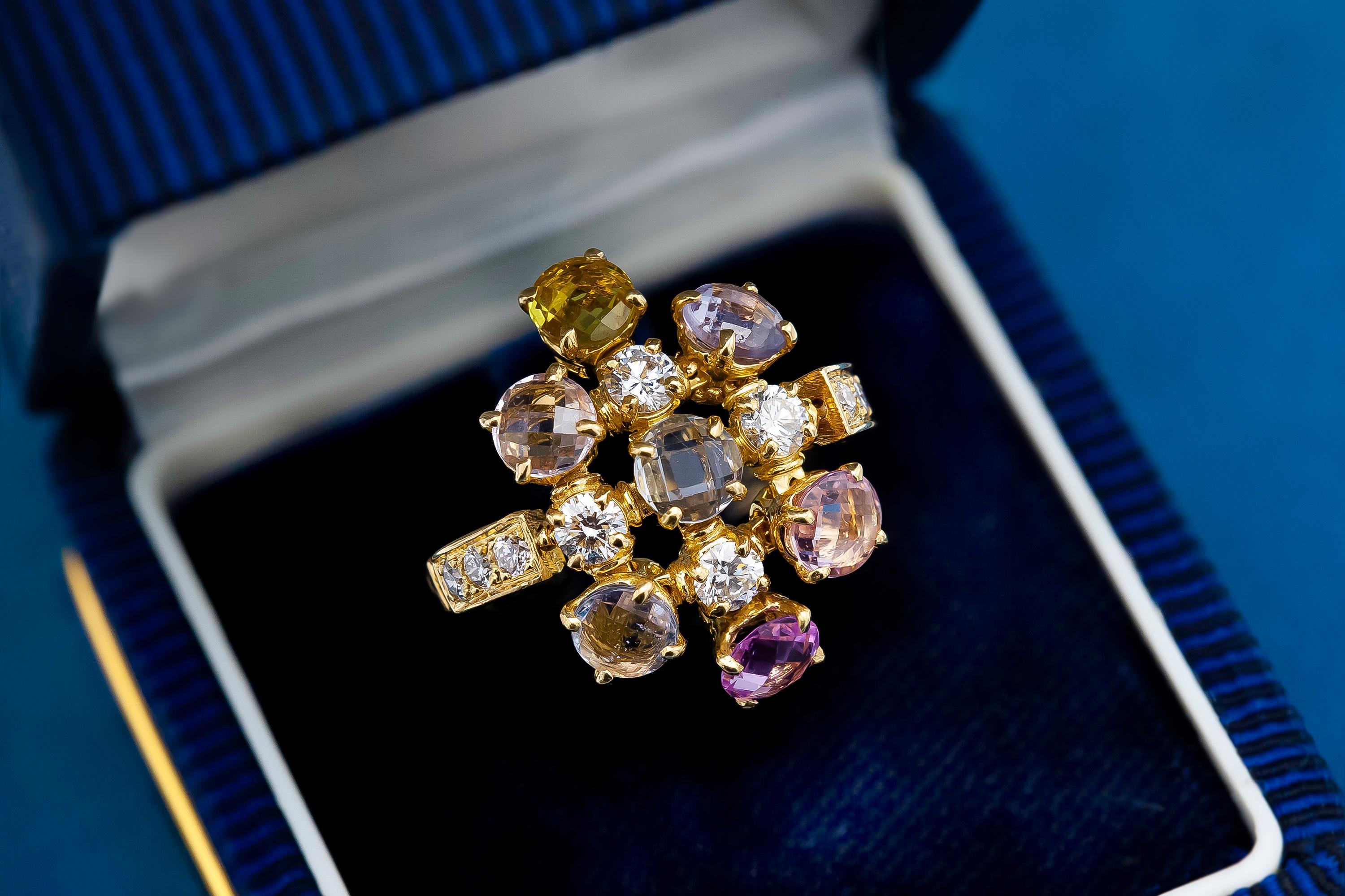 Bvlgari Multicolor Sapphire and Diamond Cluster Ring In Good Condition In New York, NY