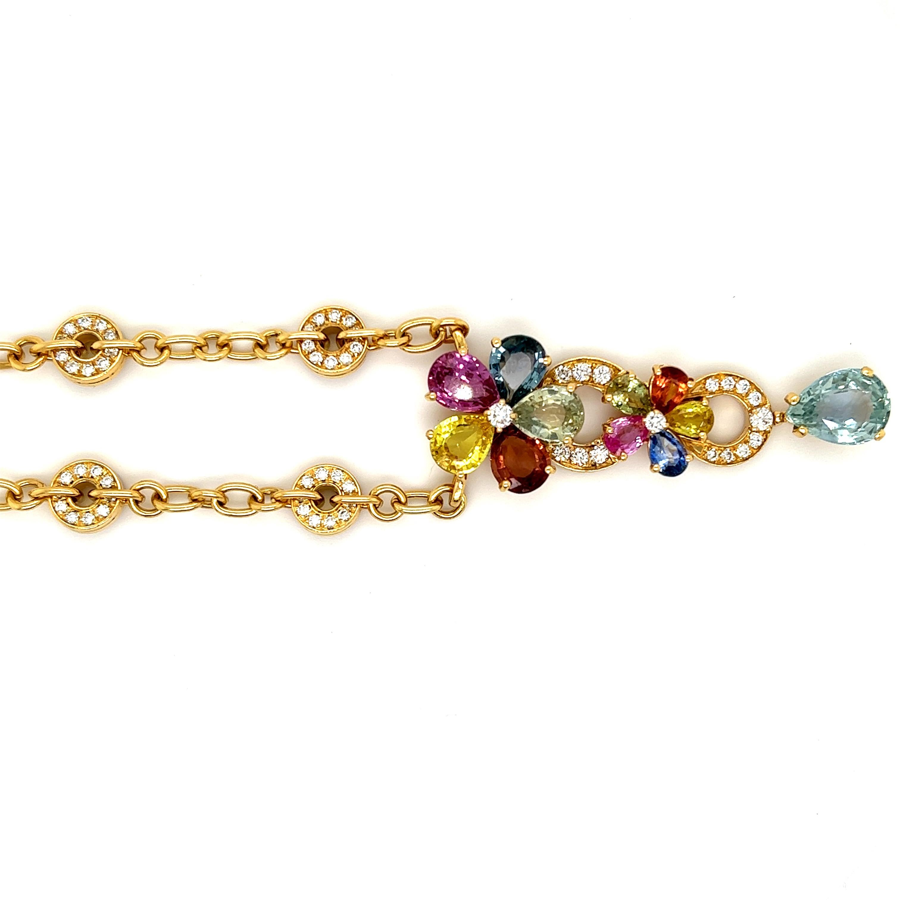 Modern Bvlgari Multicolor Sapphire & Diamond Flower Necklace