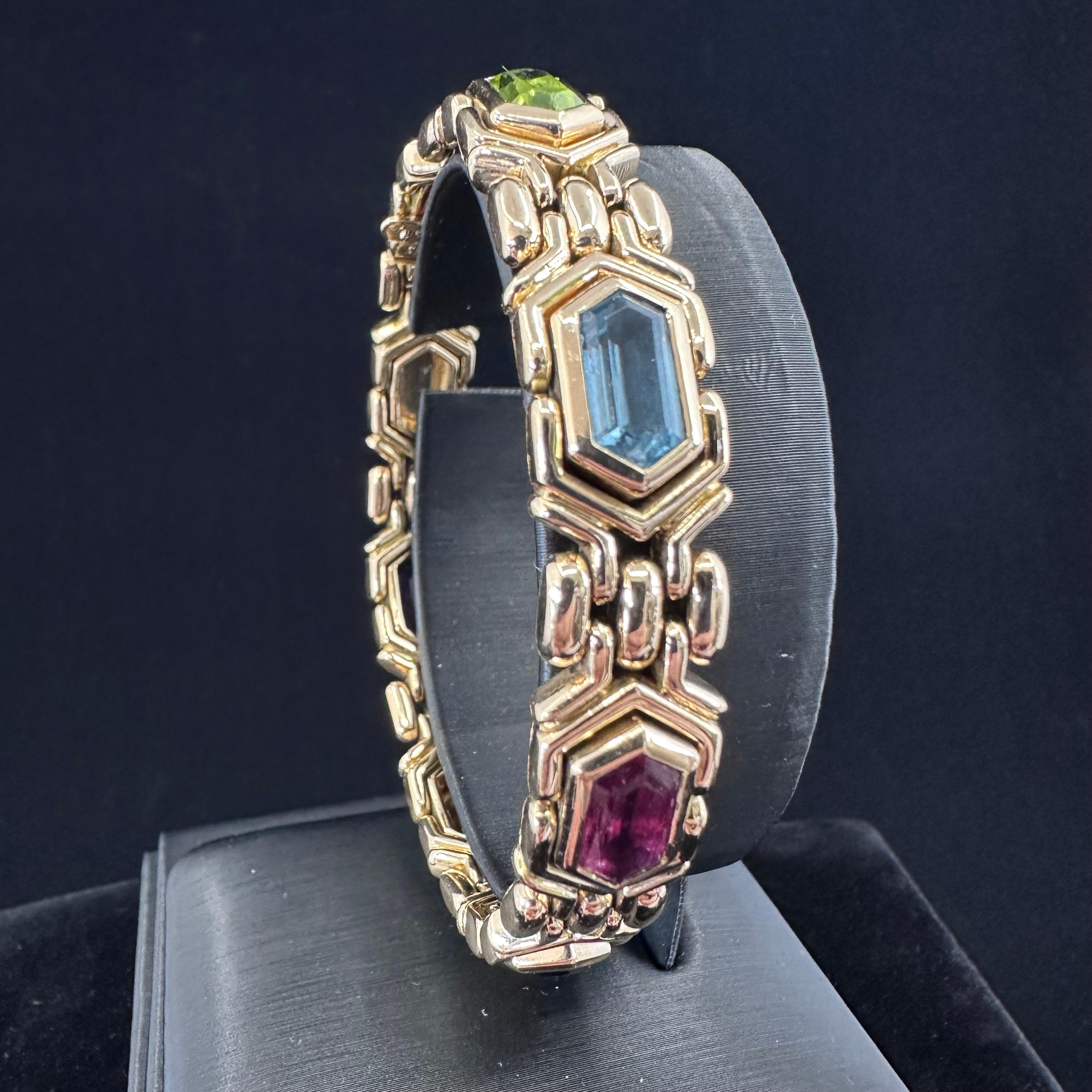 Bvlgari Multicolor 18k Yellow Gold Bracelet  In Good Condition For Sale In Beverly Hills, CA