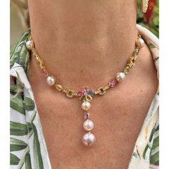 Bvlgari Multicolored Sapphire Pearl Diamond Drop Necklace