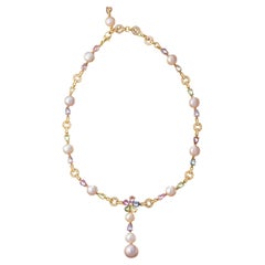 Bvlgari Multicolored Sapphire Pearl Diamond Drop Necklace
