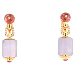 Bvlgari Mvsa Drop Earrings 18k Rose Gold with Chalcedony, Tourmaline