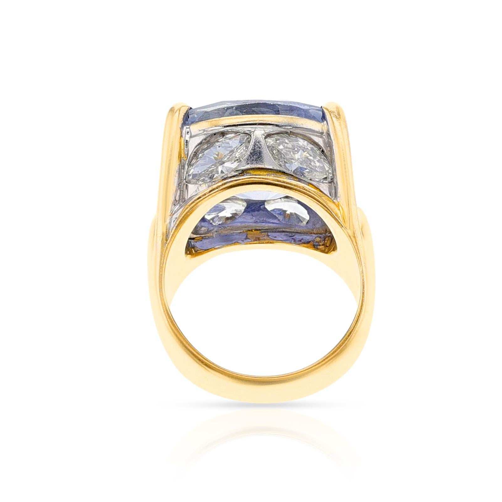 BVLGARI Natural Unheated Sapphire and Diamond Ring, 18k & Platinum For Sale 1