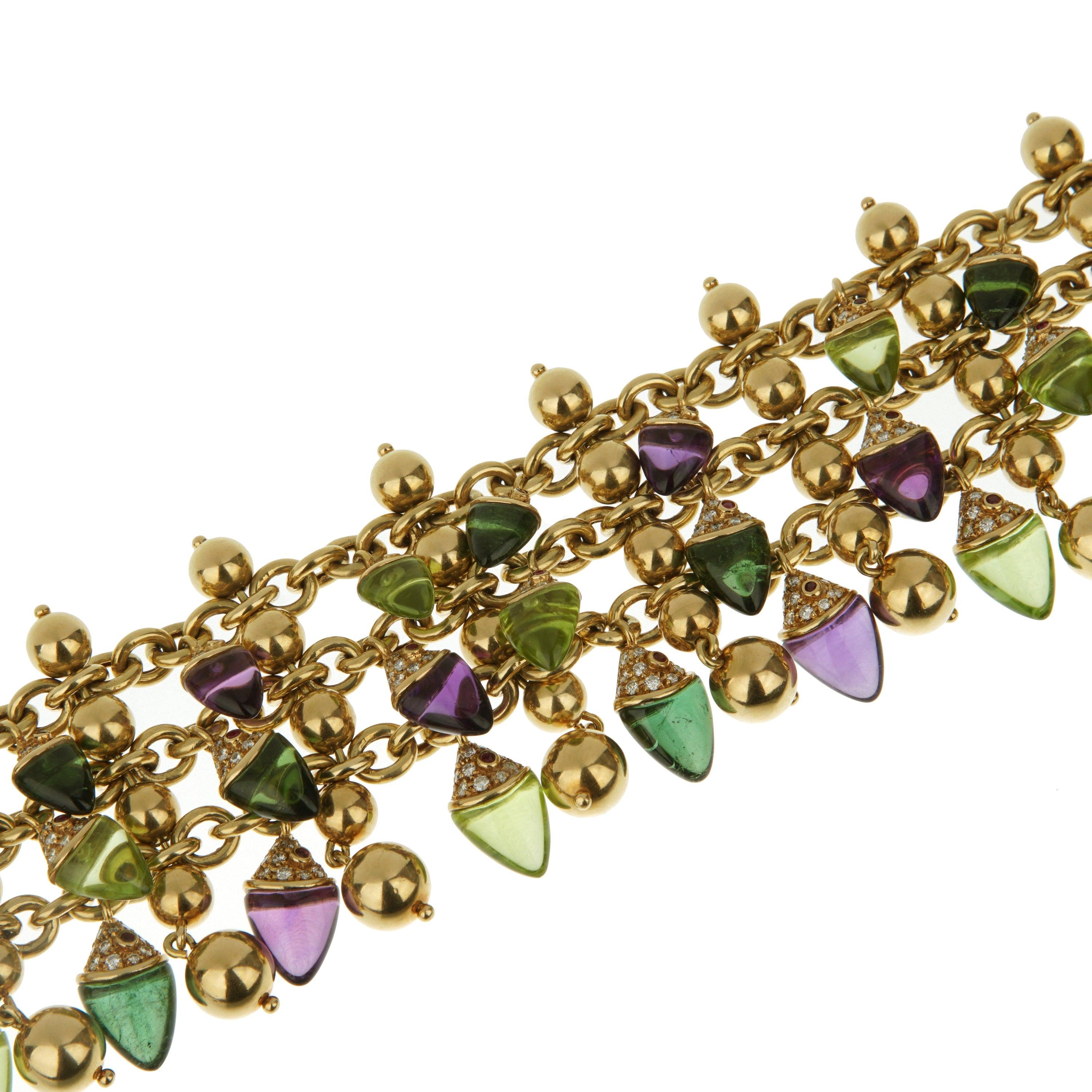 Bvlgari Naturalia Améthyste Tourmaline Péridot Diamant Or jaune 18k Excellent état - En vente à Feasterville, PA