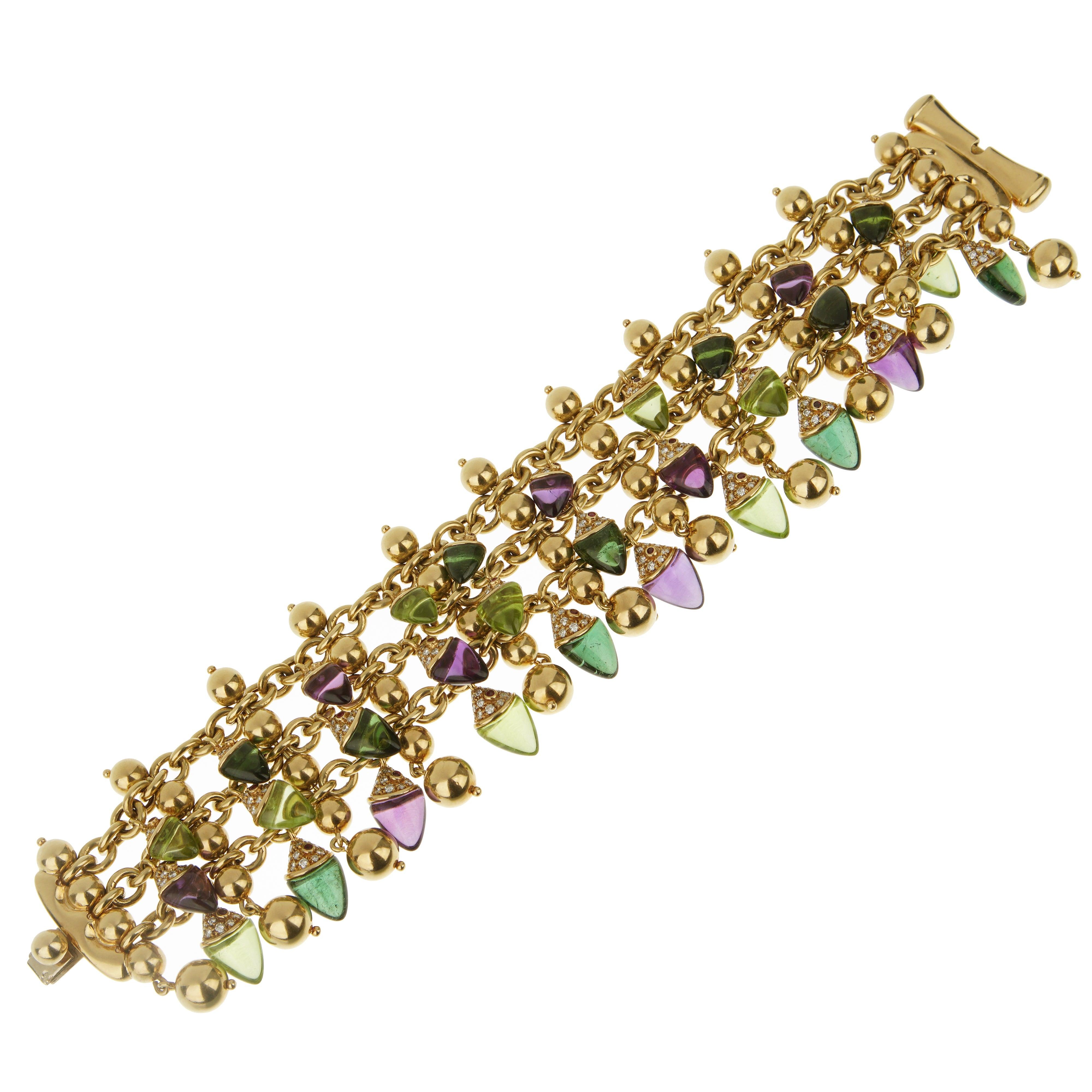 Bvlgari Naturalia Améthyste Tourmaline Péridot Diamant Or jaune 18k