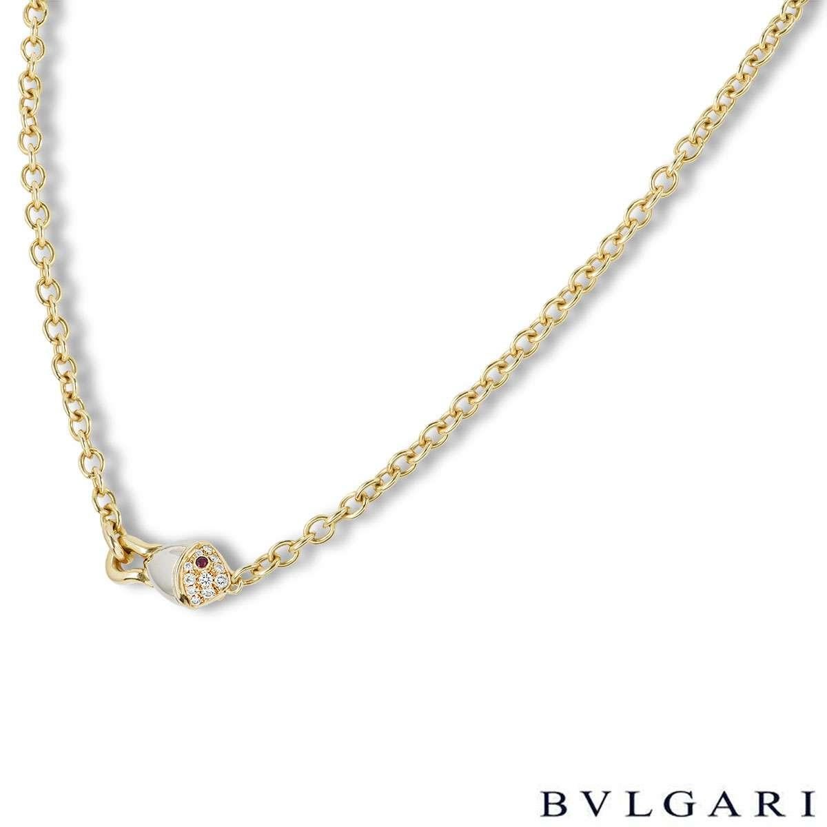A unique diamond necklace from the Naturalia collection by Bvlgari. The necklace features a fish motif, with half of the body pave set with diamonds and the other half in polished white gold, complemented with a single ruby for the eye. The necklace