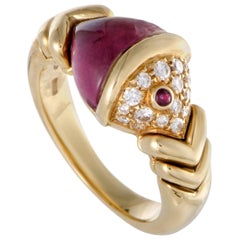 Bulgari Naturalia Fish Diamond Ruby and Pink Tourmaline Yellow Gold Ring