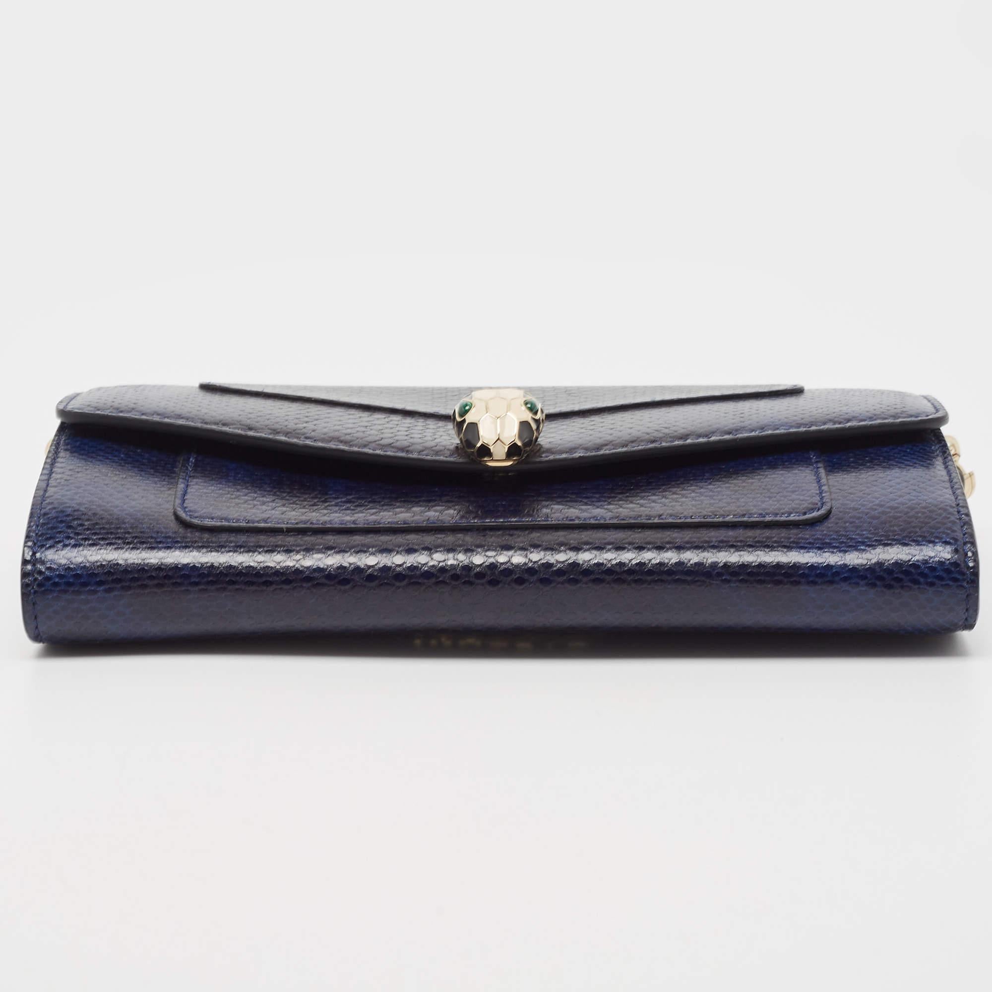 Bvlgari Navy Blue/Black Karung Leather Serpenti Forever Wallet On Chain 3