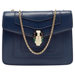 Bvlgari Navy Blue Leather Small Serpenti Forever Shoulder Bag