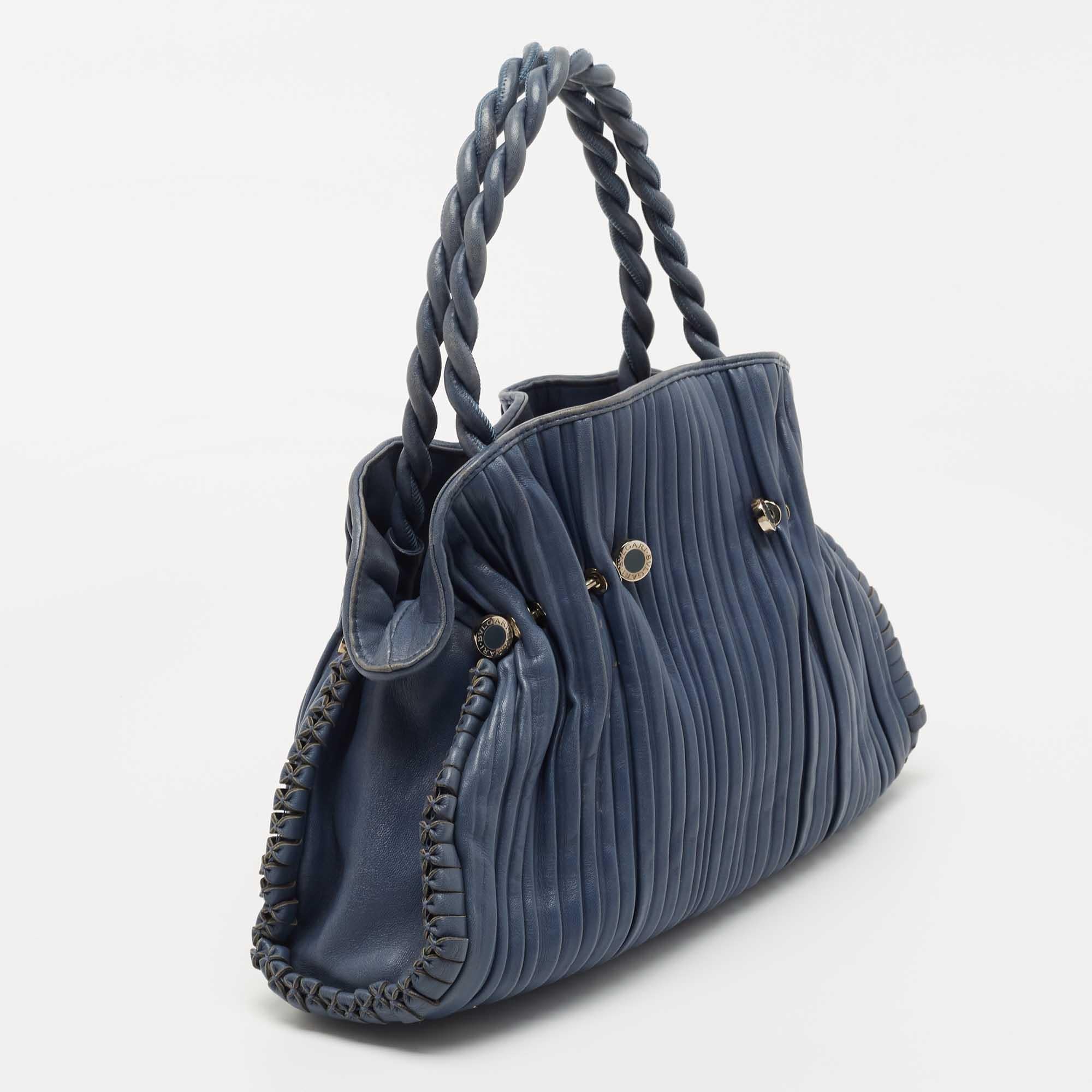 Bvlgari Navy Blue Leather Twistino Tina Satchel 1