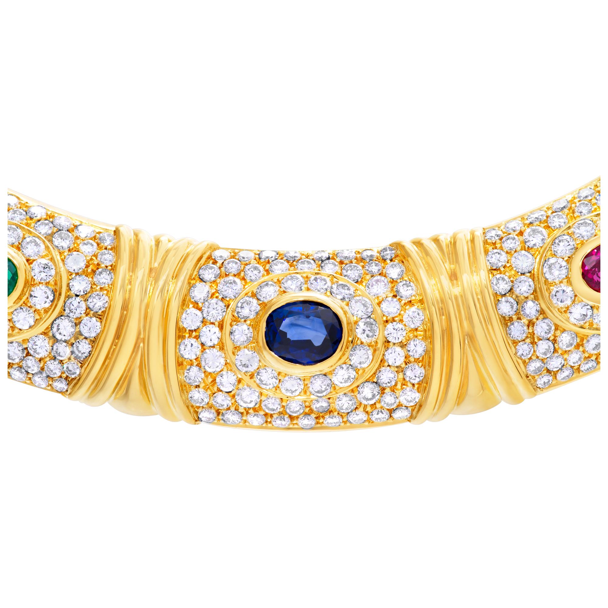 Bvlgari Necklace in 18k Gold with Diamonds, Ruby, Emerald and Sapphire In Excellent Condition In Surfside, FL