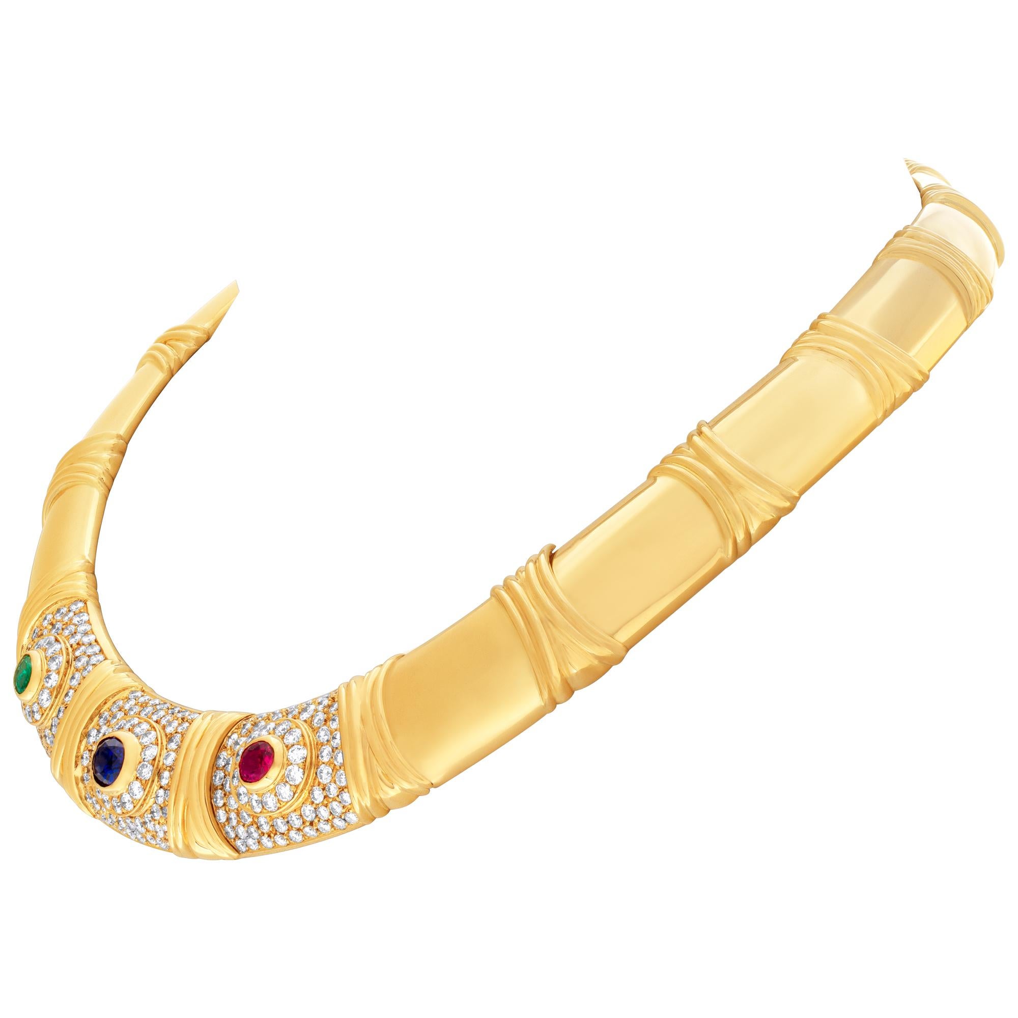 Women's Bvlgari Necklace in 18k Gold with Diamonds, Ruby, Emerald and Sapphire